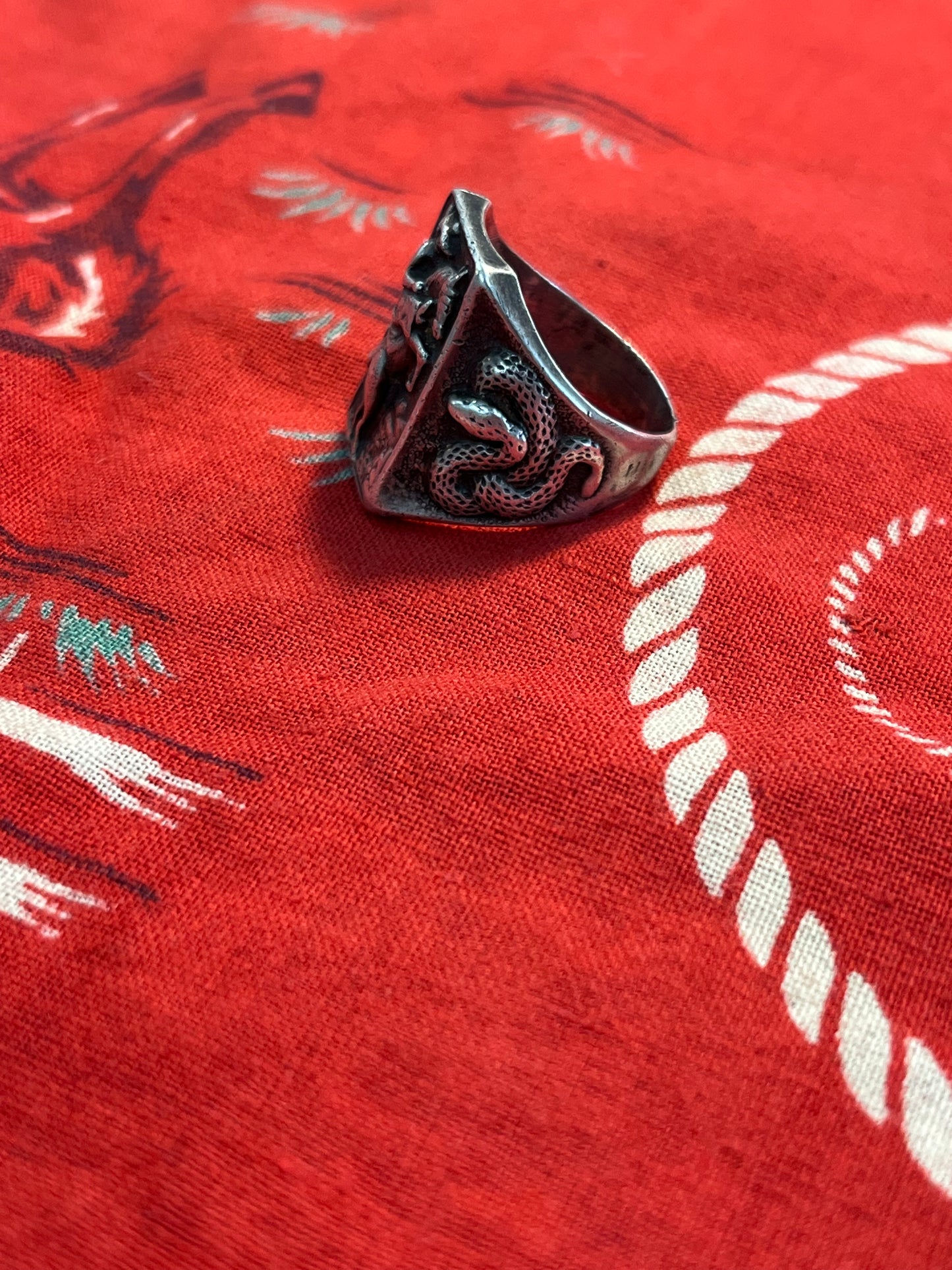 Mid Century Sterling Silver Western Cowboy *Snake * Cactus Ring