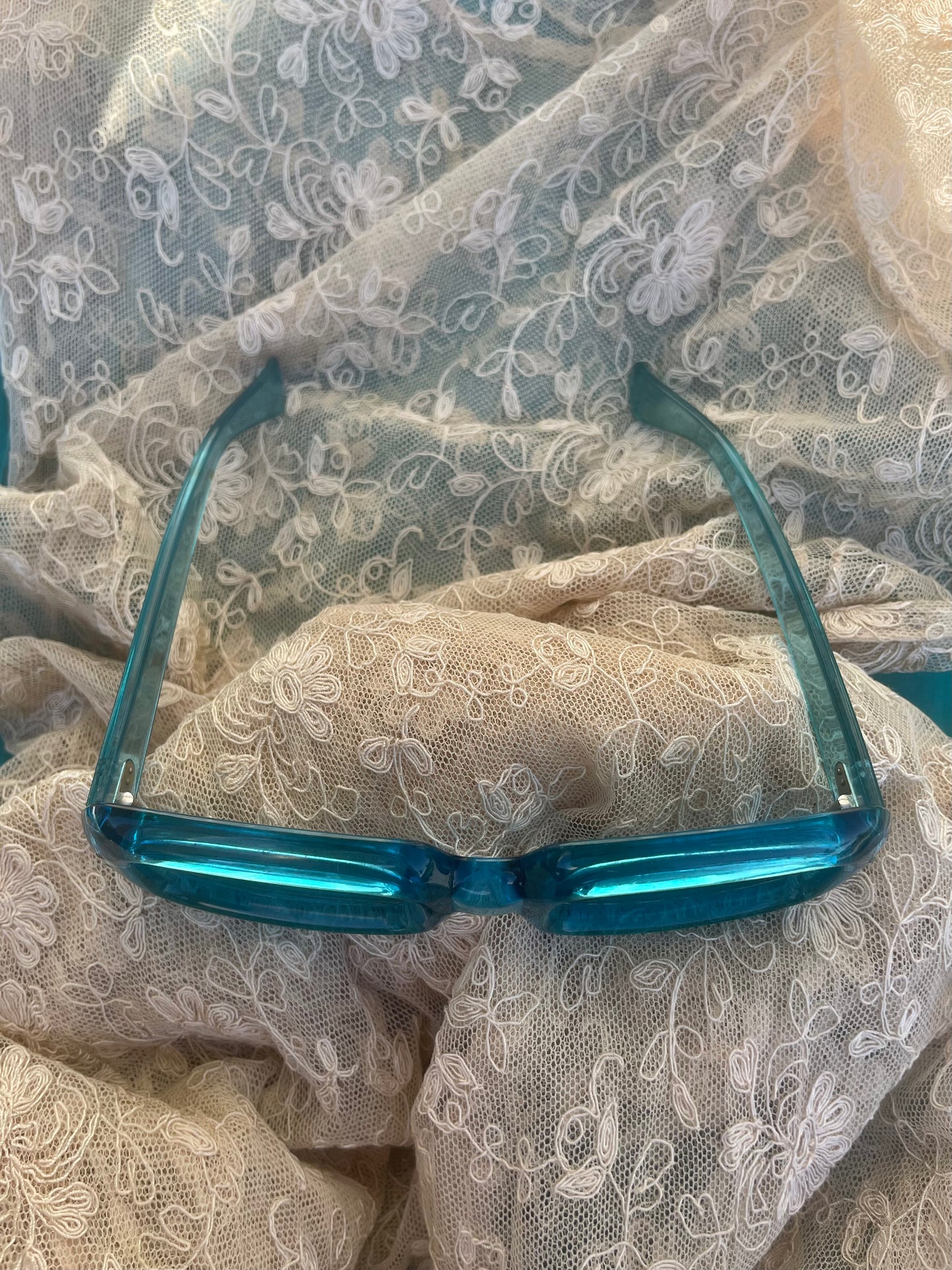 1960s Clear Aqua Blue Squared Off Sunnglasses