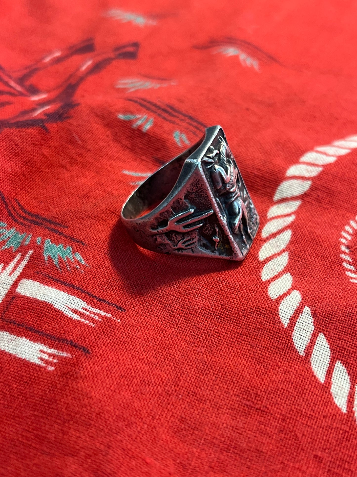 Mid Century Sterling Silver Western Cowboy *Snake * Cactus Ring