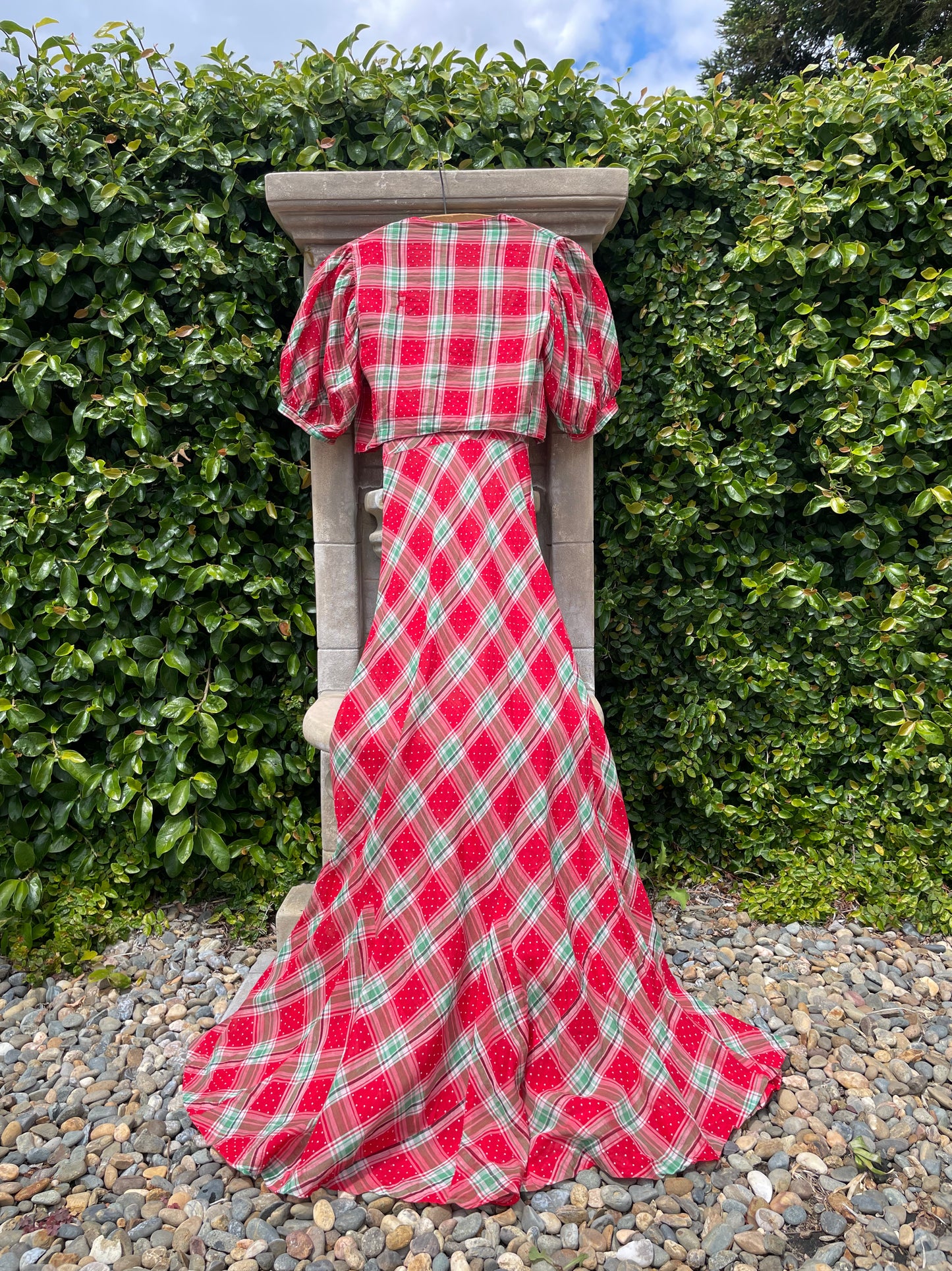 Springtime Watermelon Print 1930s Two Piece Bias Cut Cotton Dress