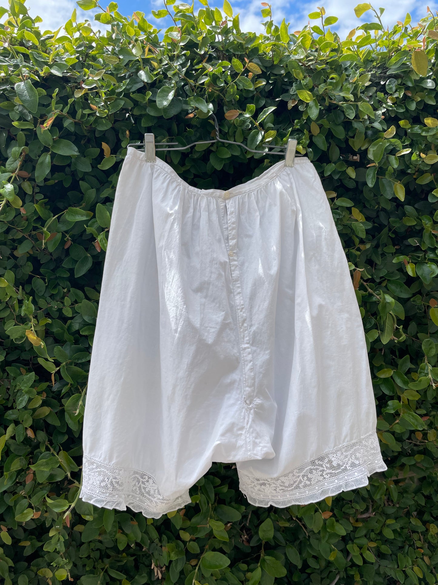 Antique Monogrammed Edwardian Fine Cotton Lace Button Back Bloomers