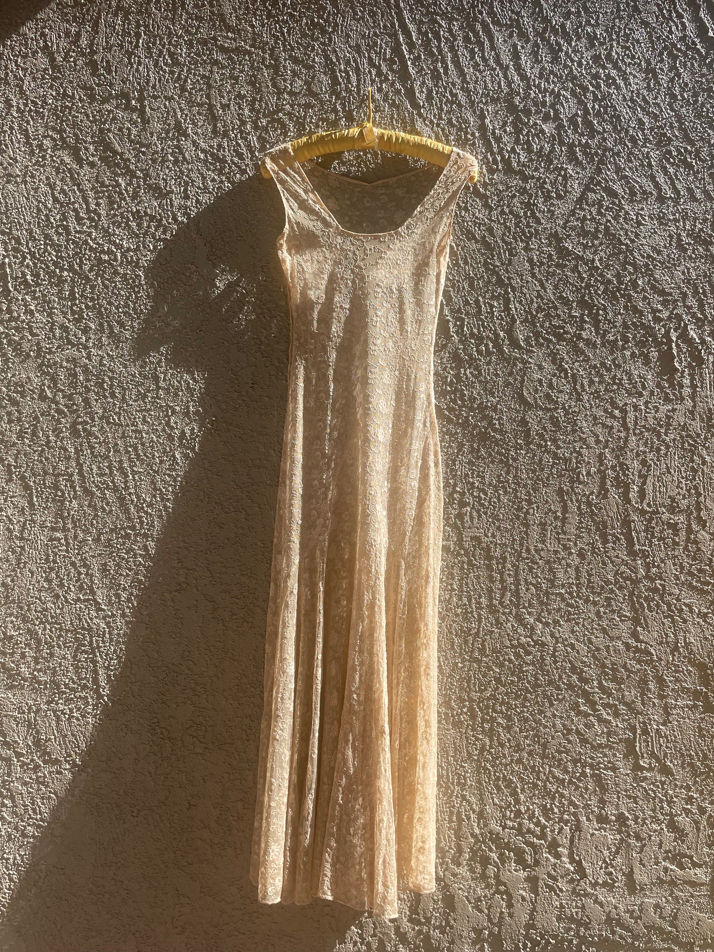 1930s Three Piece Ecru Tambour Lace Flutter Sleeve Gown