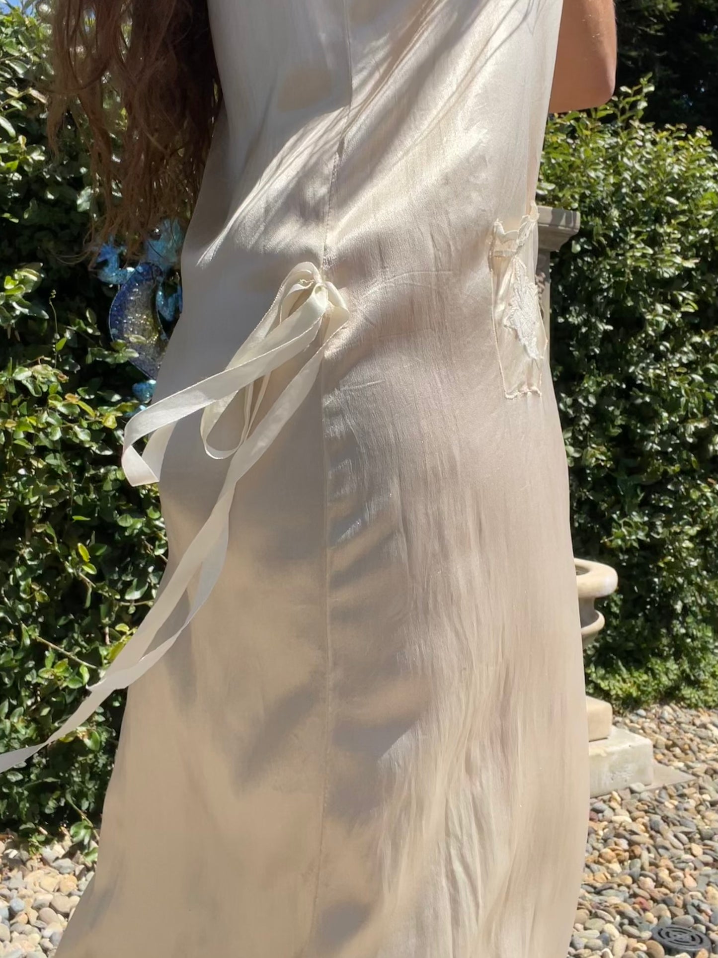 1920s Silk Floral Appliqué Slip Dress