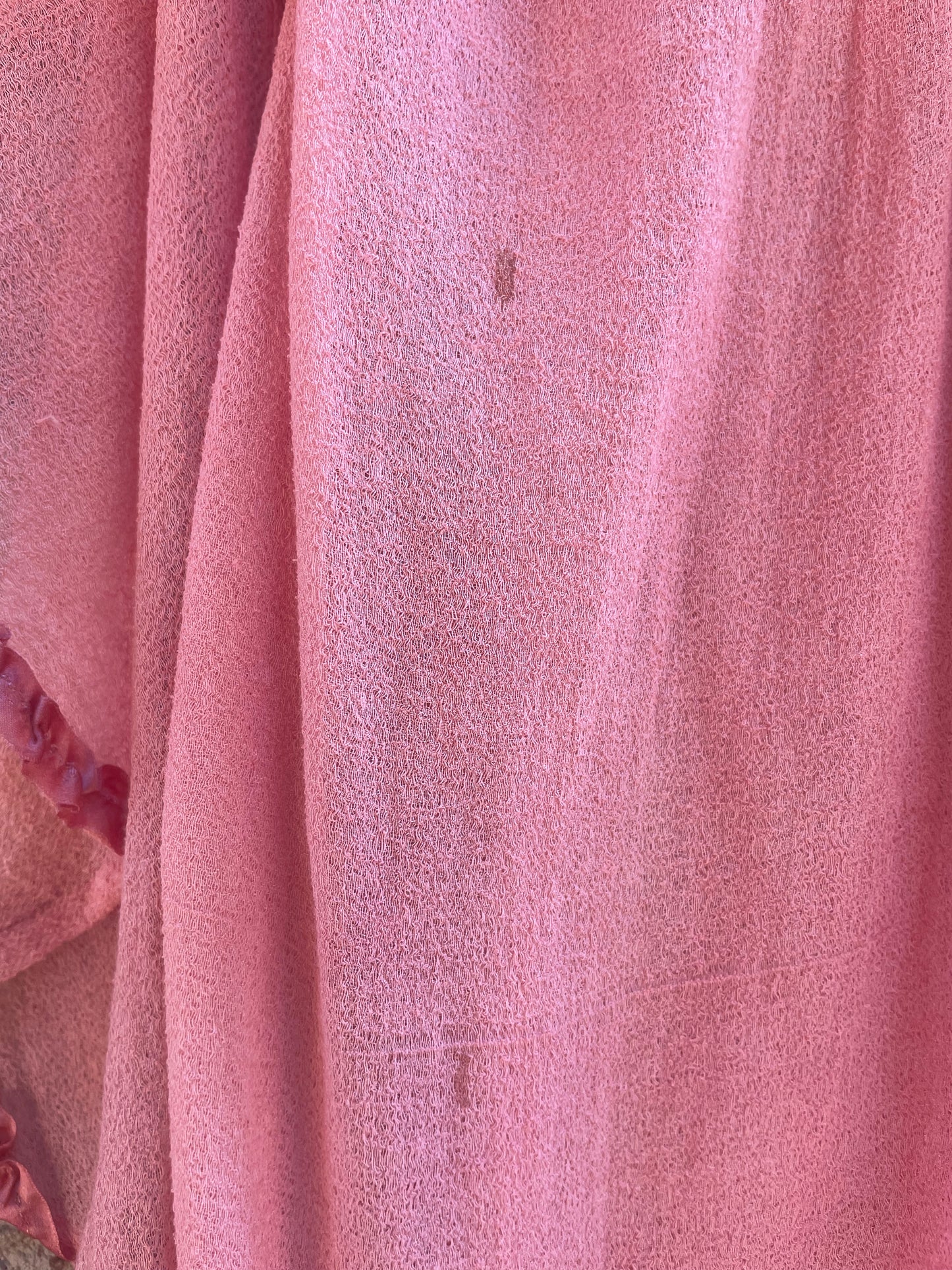Rare 1910s Crinkle Crepe Shocking Pink Angel Sleeve Lace Tim Dressing Gown