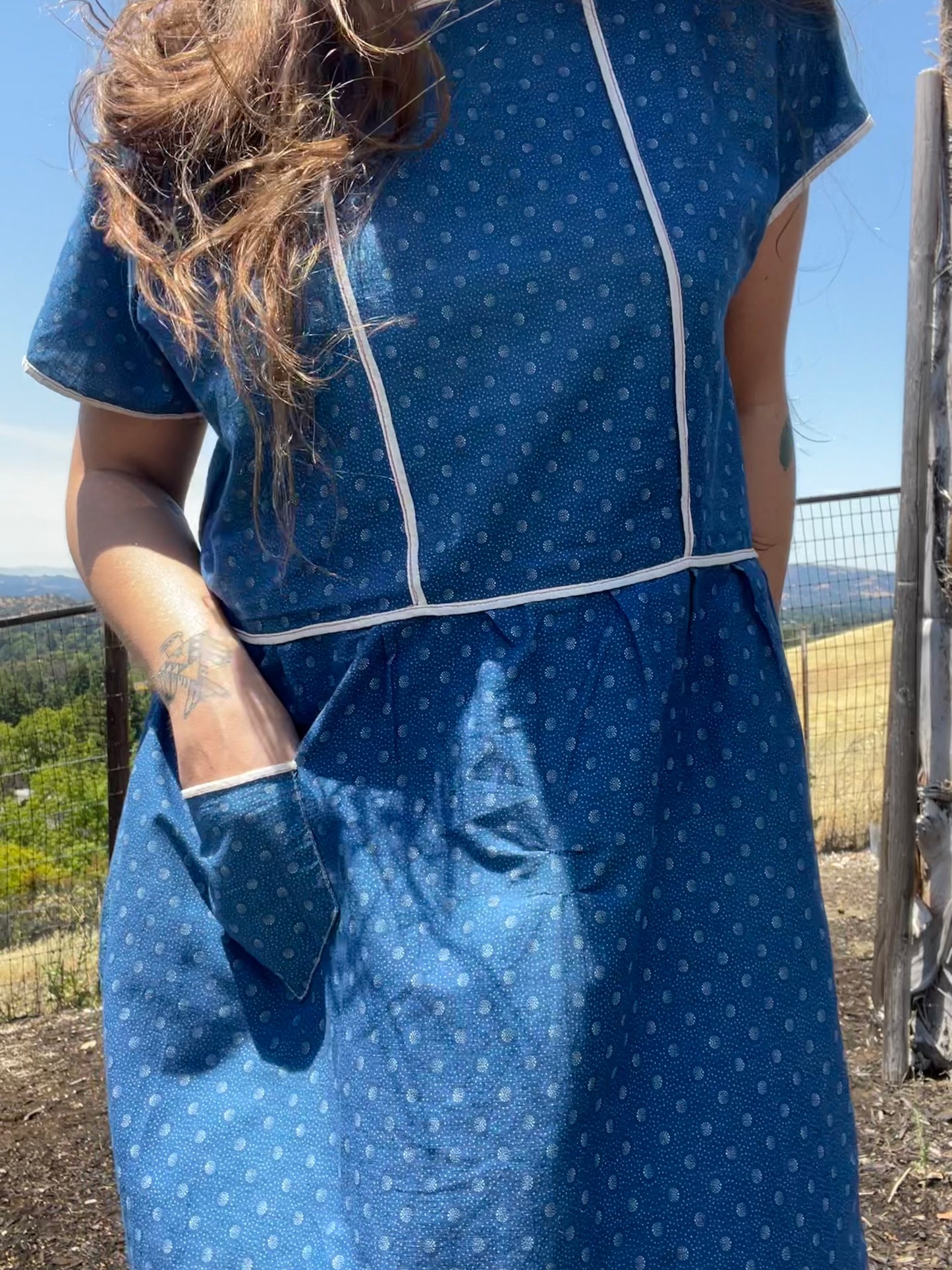 1920s Ditsy Indigo Calico Chore Dress