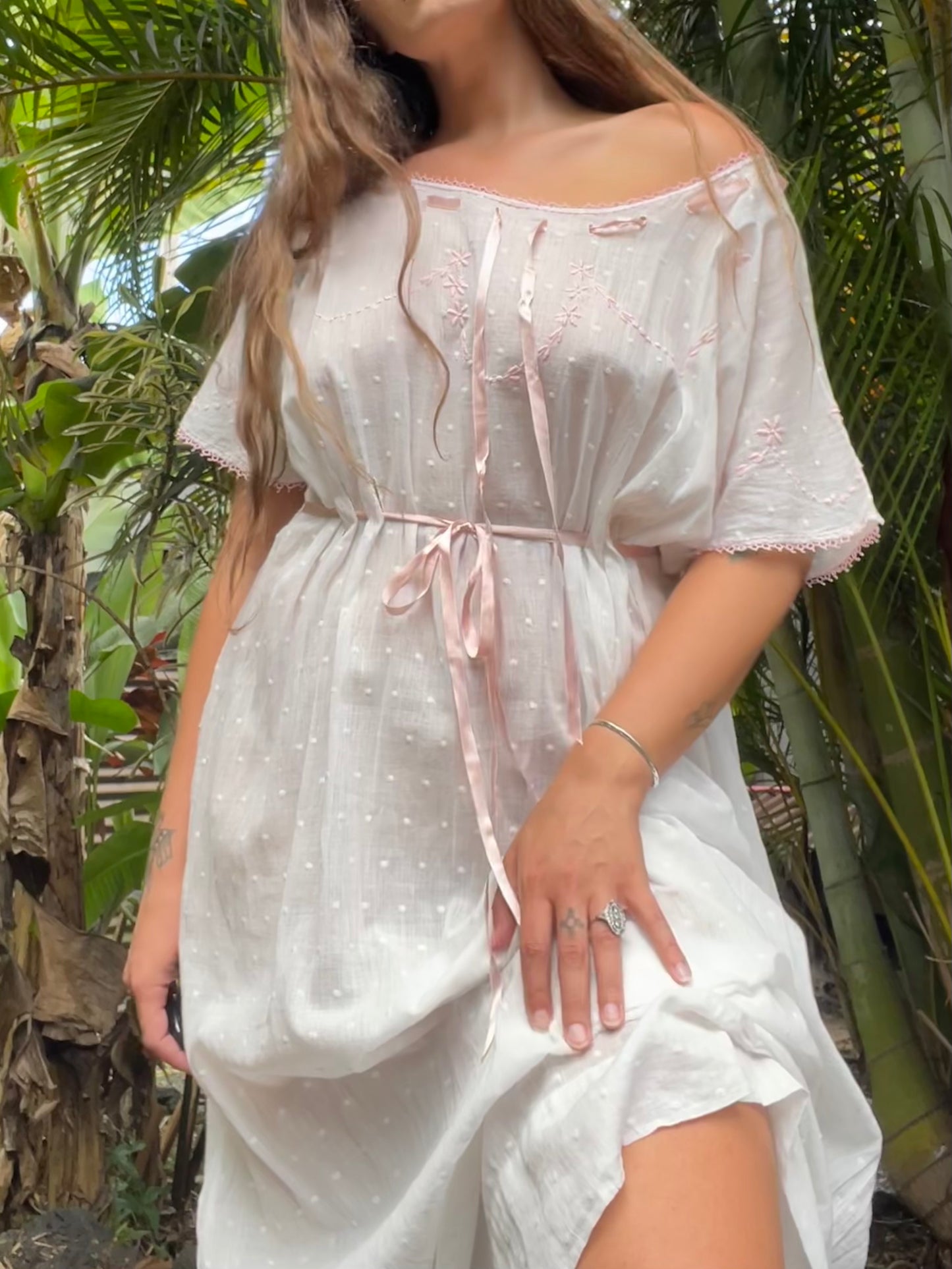 Edwardian Swiss Dot Woven Ribbon Cotton Chemise Dress