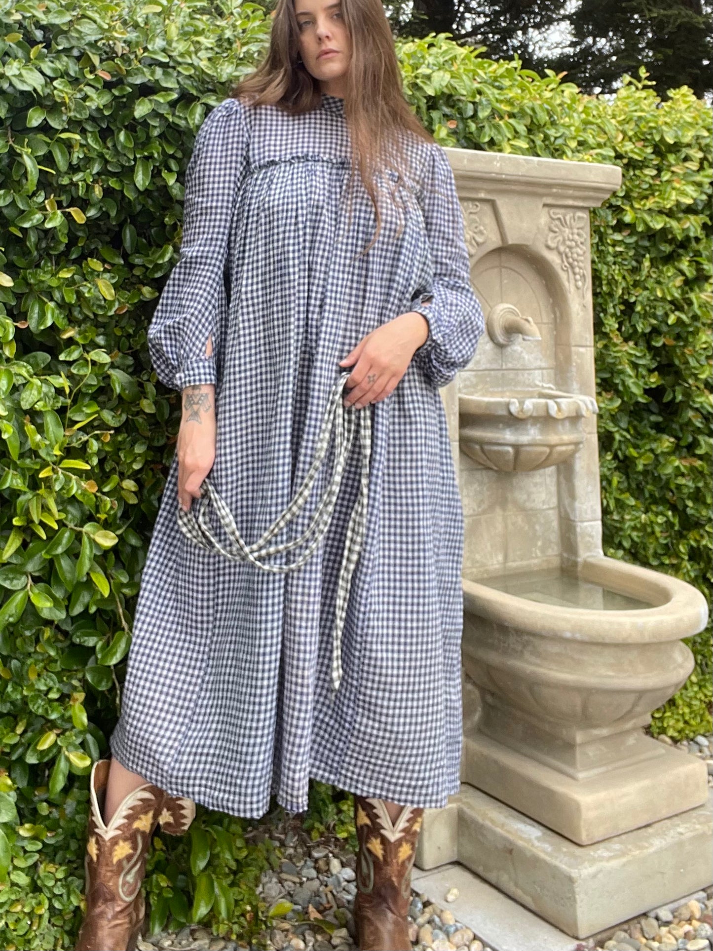 Antique Early Primitive Check Homespun Wrapper Dress Homemade