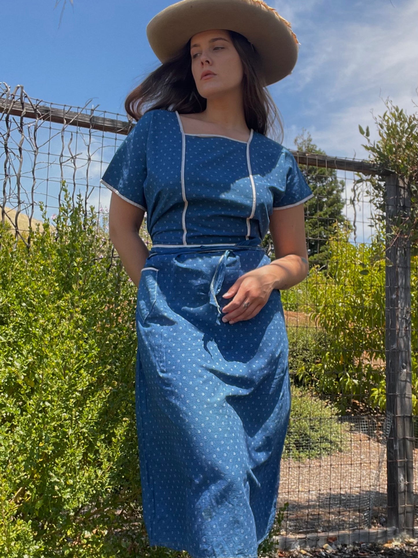 1920s Ditsy Indigo Calico Chore Dress