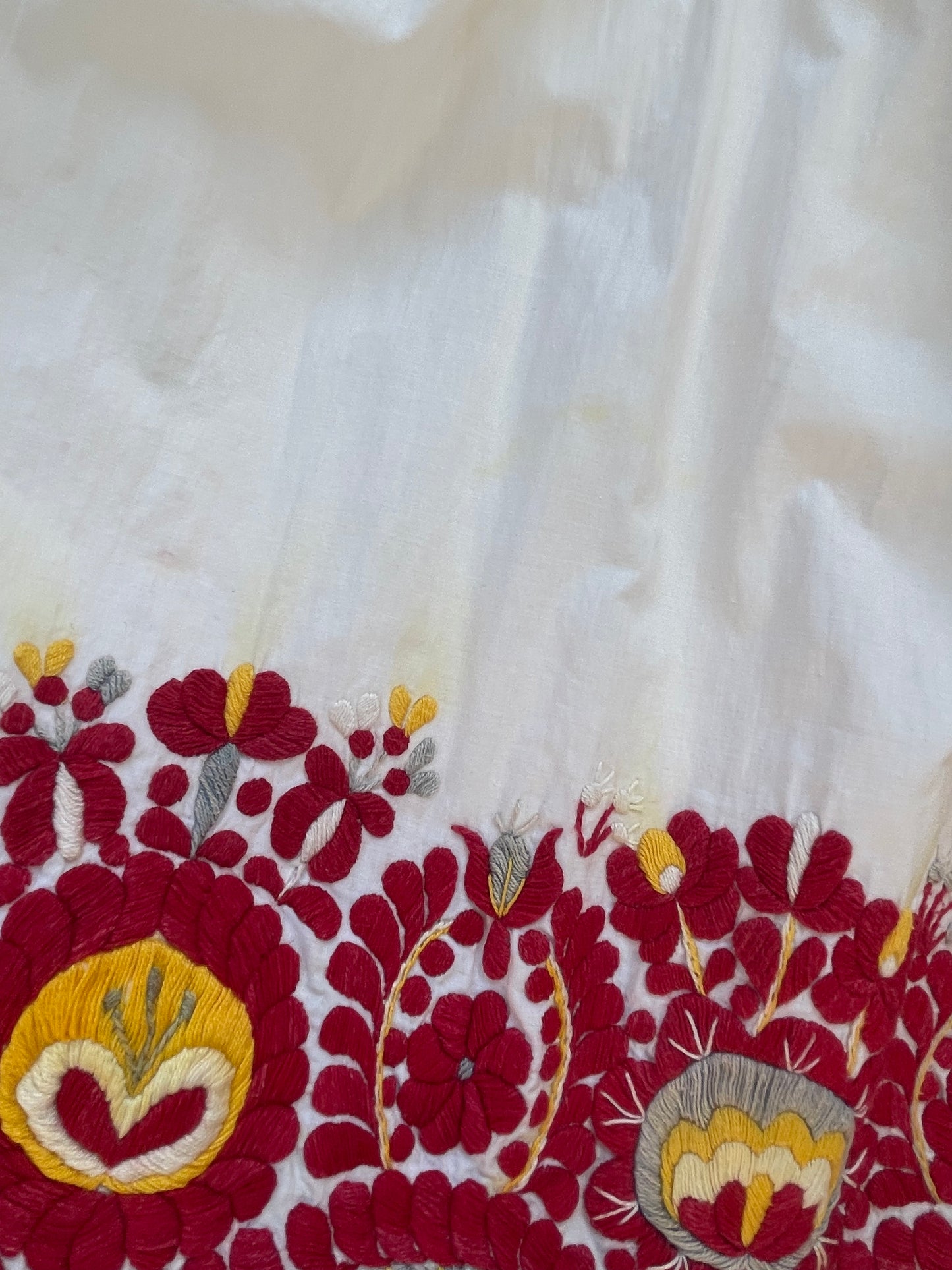 Antique Densely Embroidered Cotton Folk Skirt With Knit Border