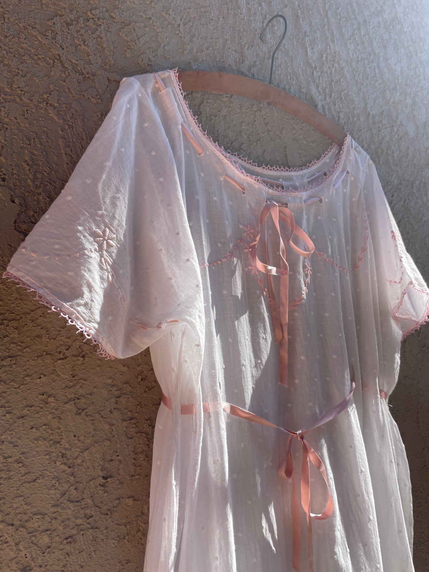 Edwardian Swiss Dot Woven Ribbon Cotton Chemise Dress