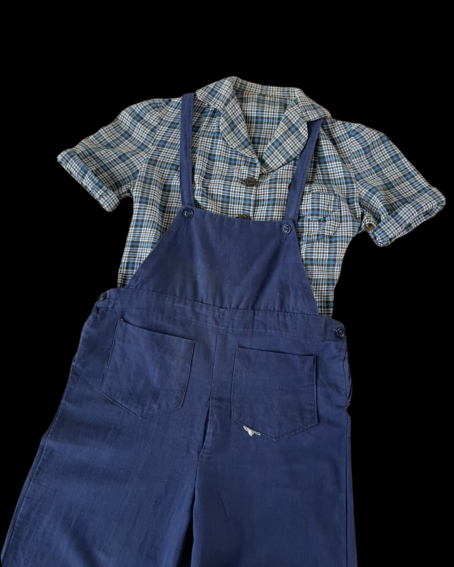 Depression Era Crop Cotton Flannel Plaid Button Down