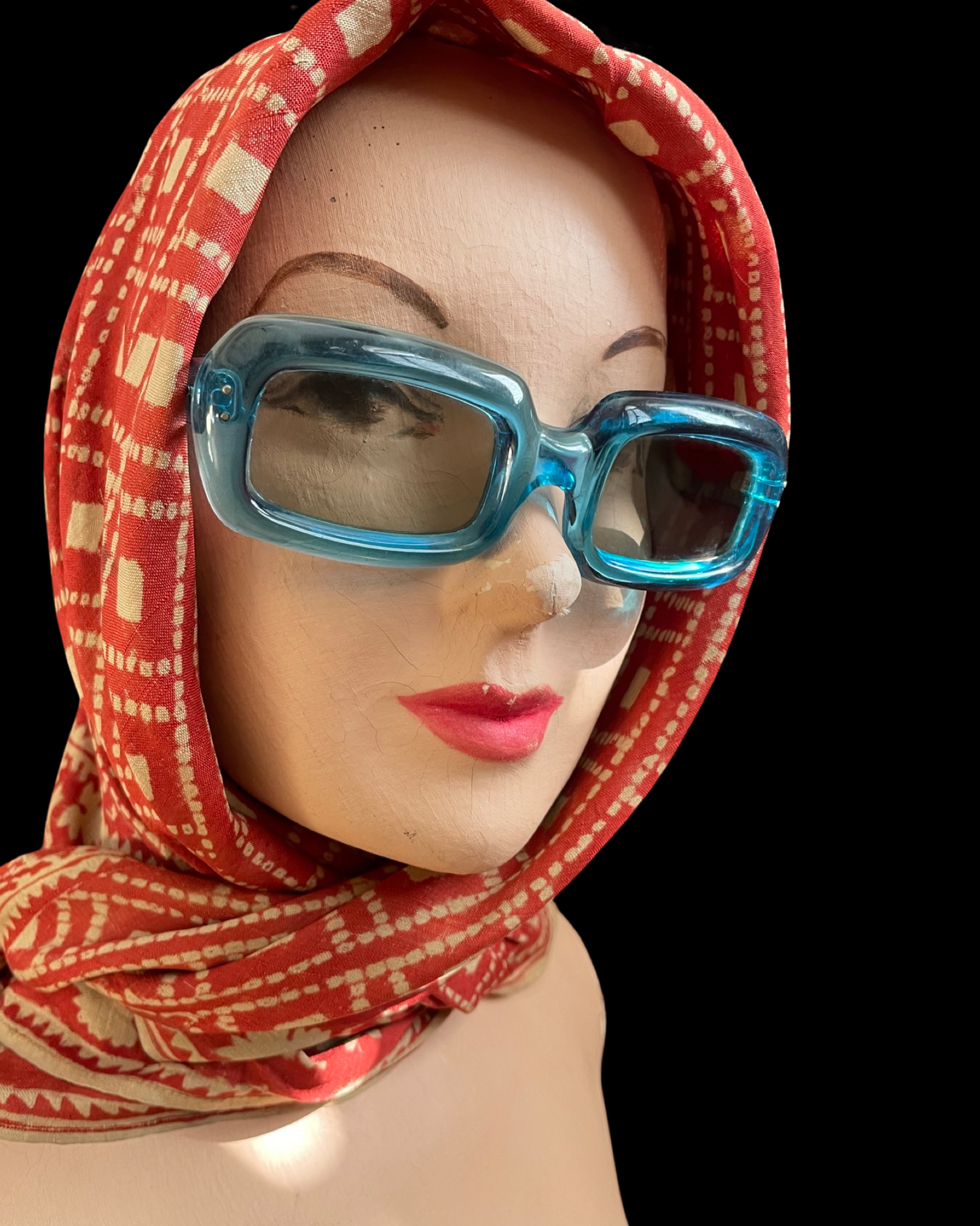 1960s Clear Aqua Blue Squared Off Sunnglasses