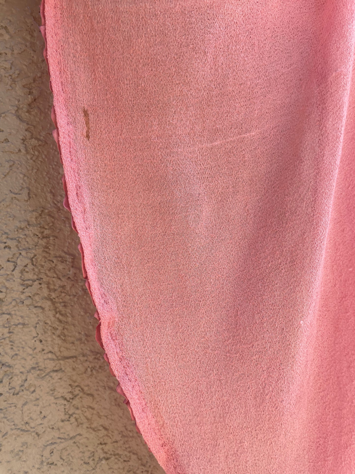 Rare 1910s Crinkle Crepe Shocking Pink Angel Sleeve Lace Tim Dressing Gown