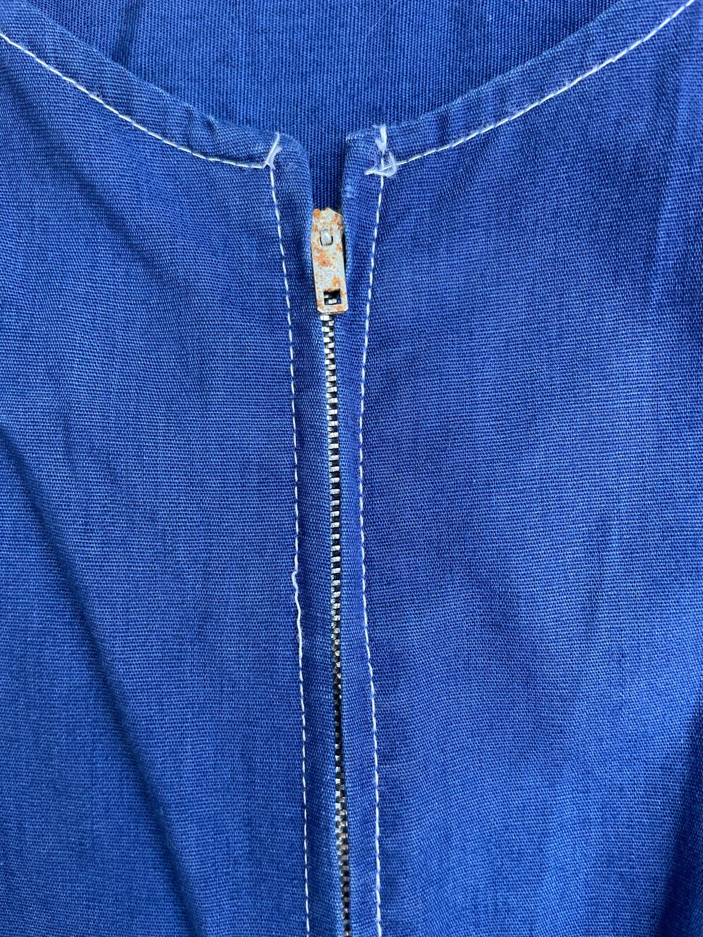 Late 1940s Indigo Cotton Zip Front Wide Leg Jumpsuit