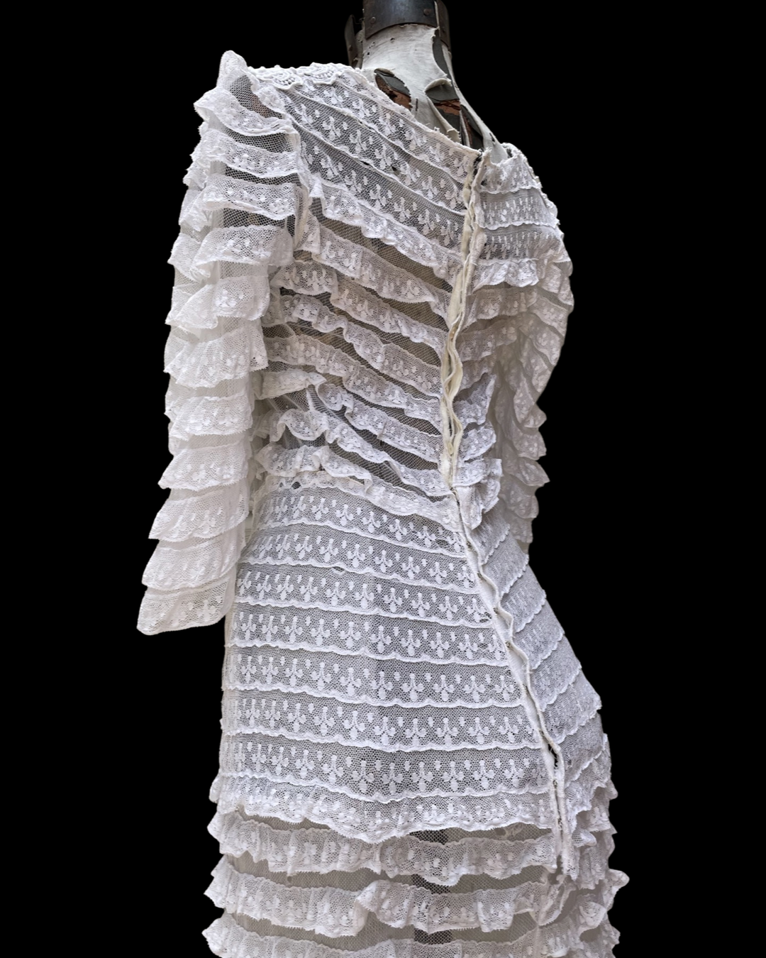 Rare Edwardian Tiered Lace Mesh Gown