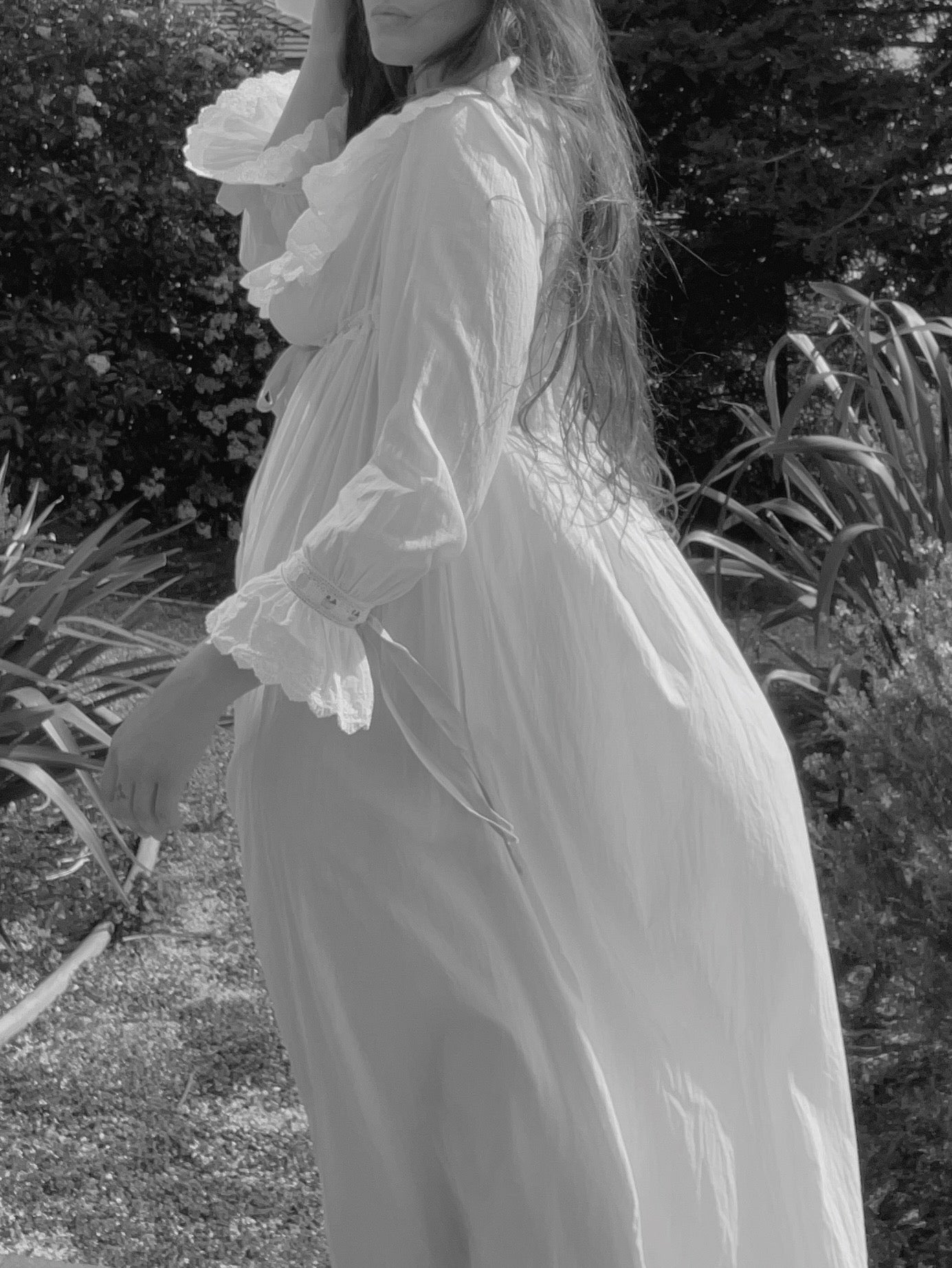 Antique 1900s Eyelet Cotton Trousseau Bridal Evening Dress