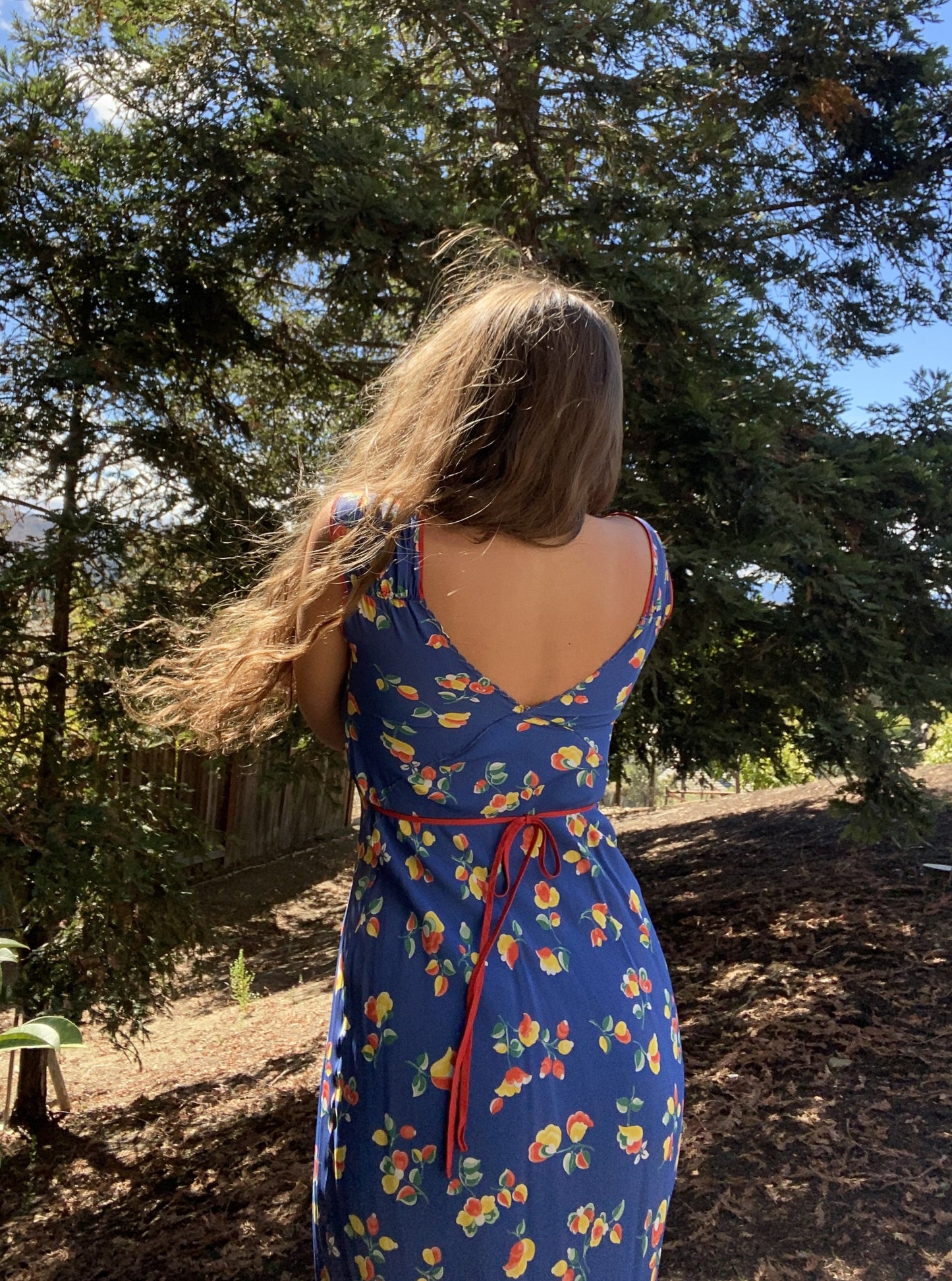 1930s Bias Cut Rayon Keyhole Floral Slip Dress