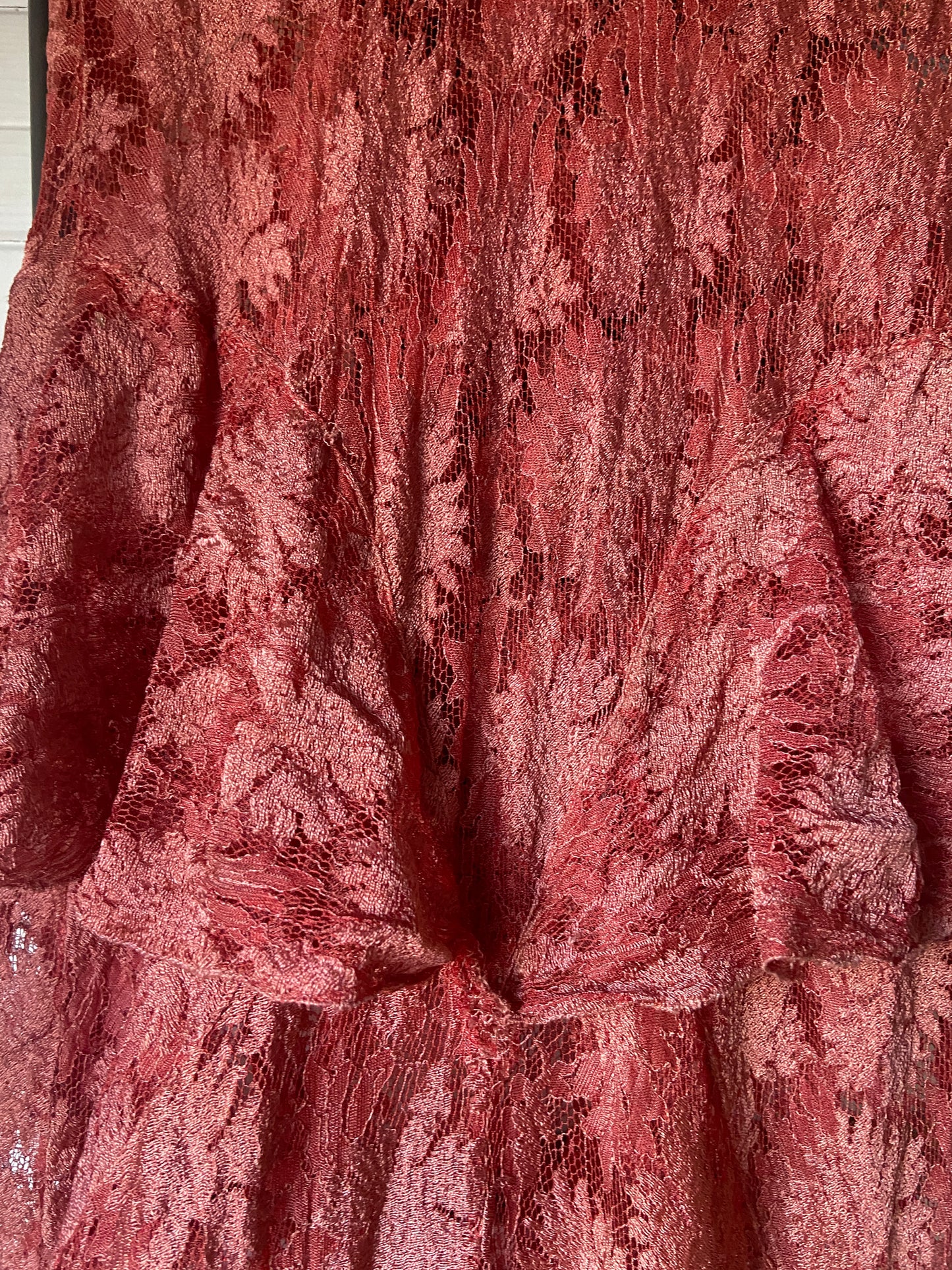 1930s Coral Bias Cut Lace Dress