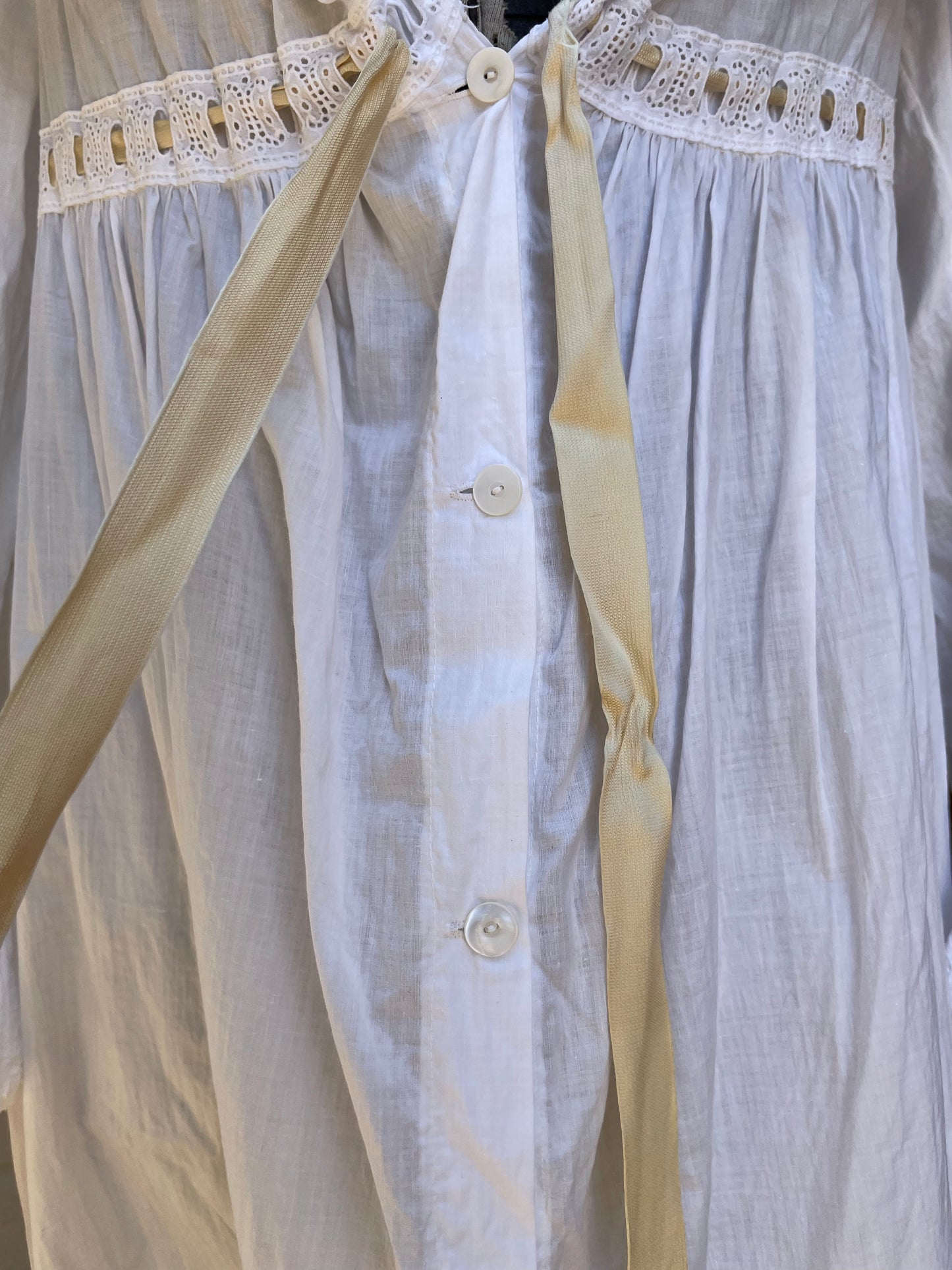 Antique 1900s Eyelet Cotton Trousseau Bridal Evening Dress