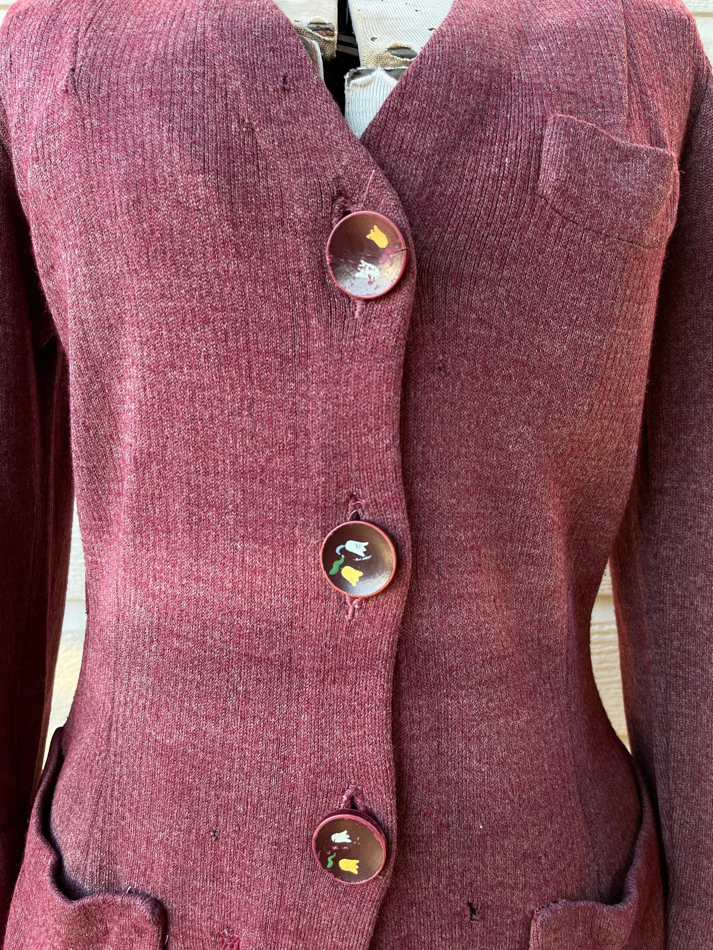 RESERVED- 1920s/1930s Maroon Knit Button Front Cardigan