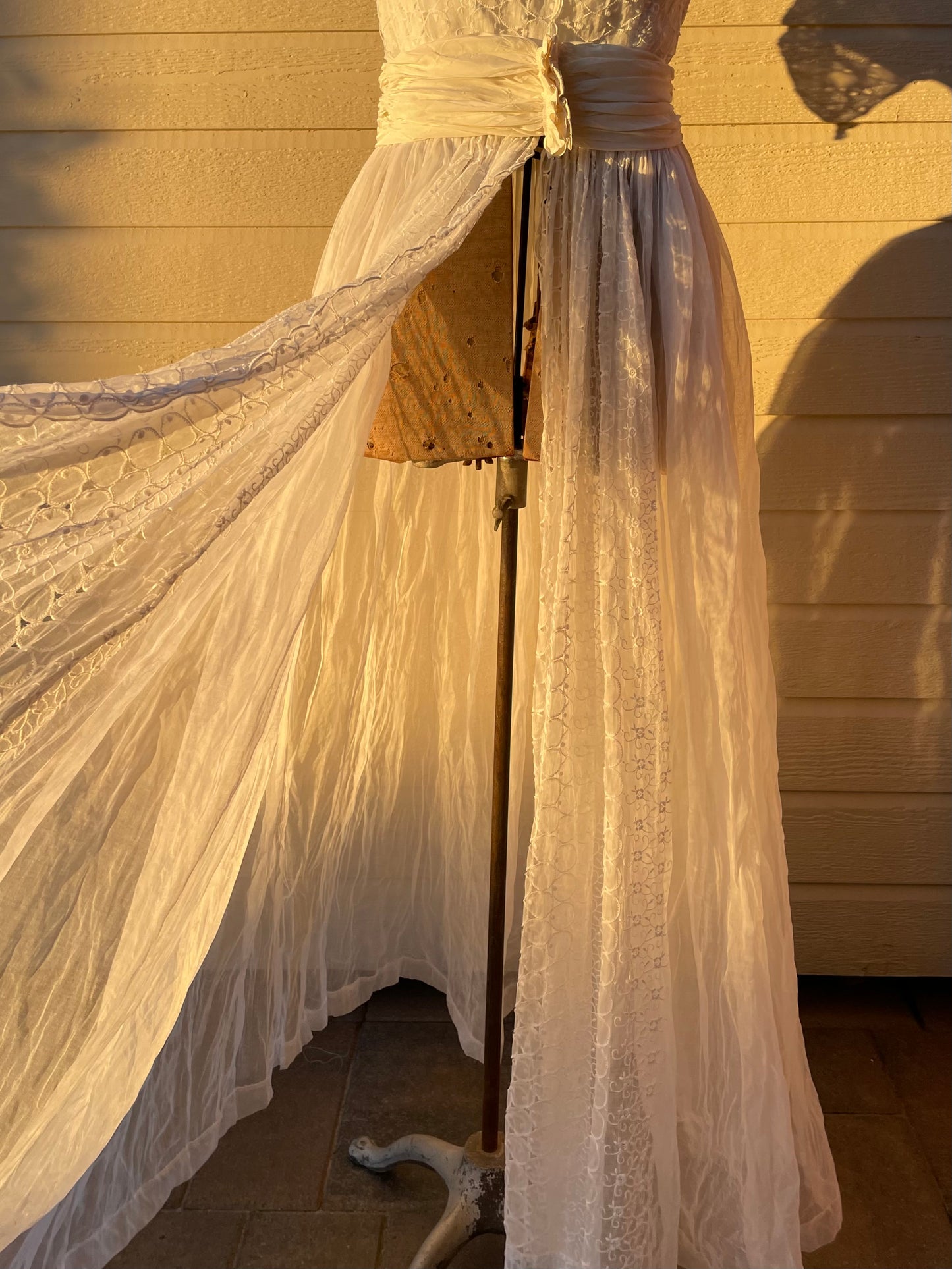 1940s Eyelet Organza Split Skirt Wedding Gown