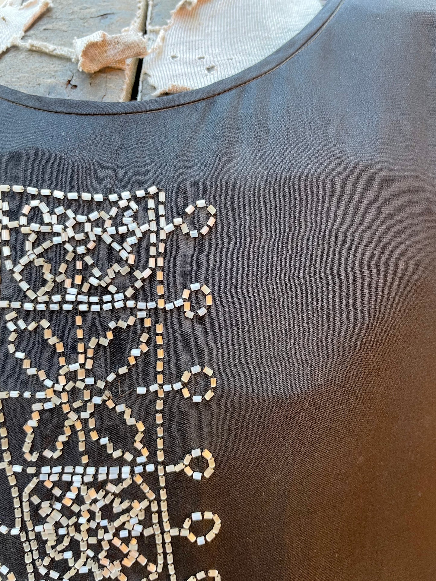 1920s Beaded Chiffon and Crepe Bow Dress