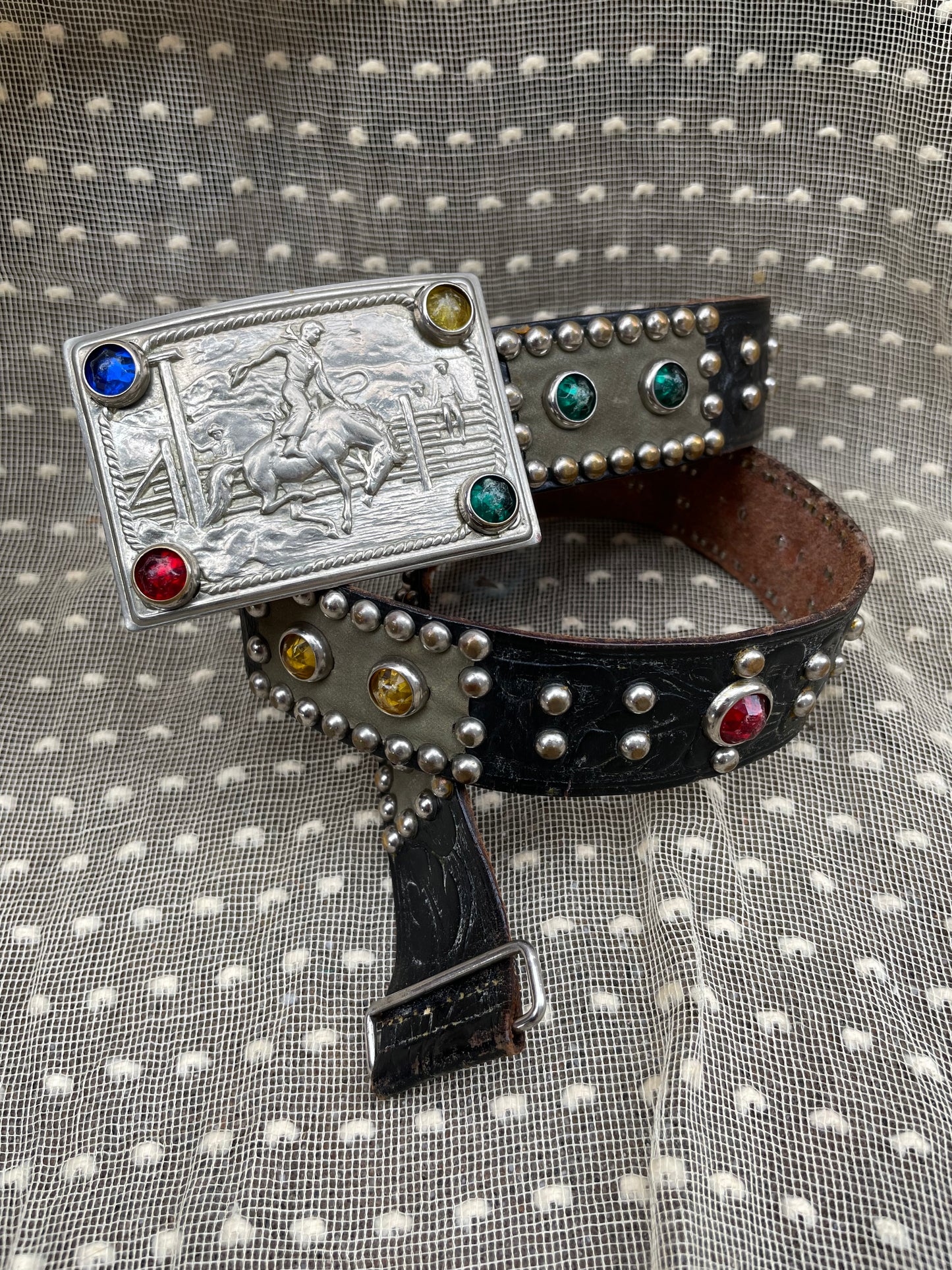 1940s/50s Studded Western Belt With Jewel Cowboy Buckle