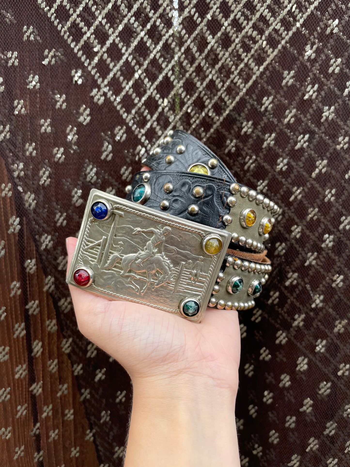1940s/50s Studded Western Belt With Jewel Cowboy Buckle