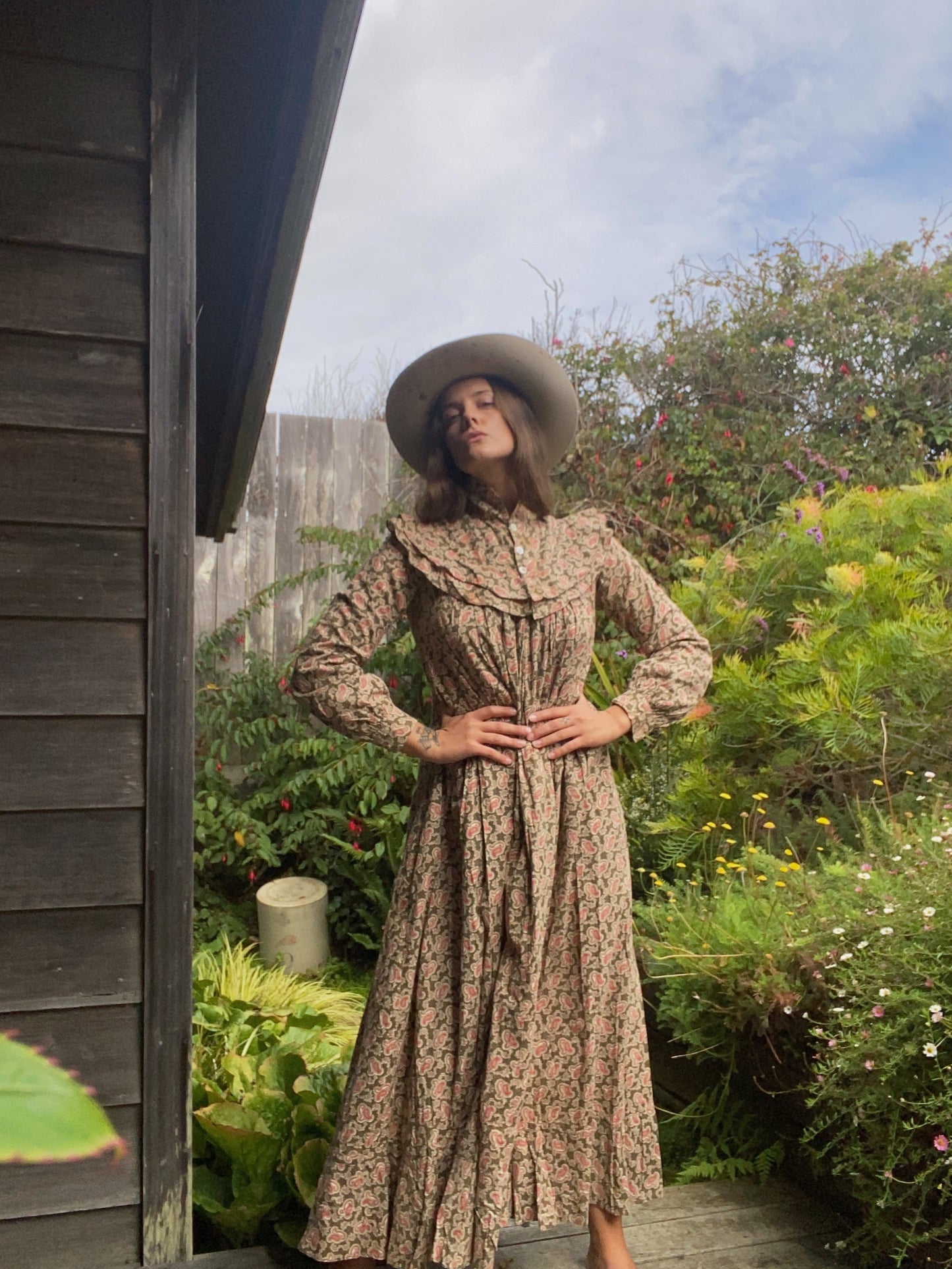 1890s Paisley Cotton Wrapper Dress