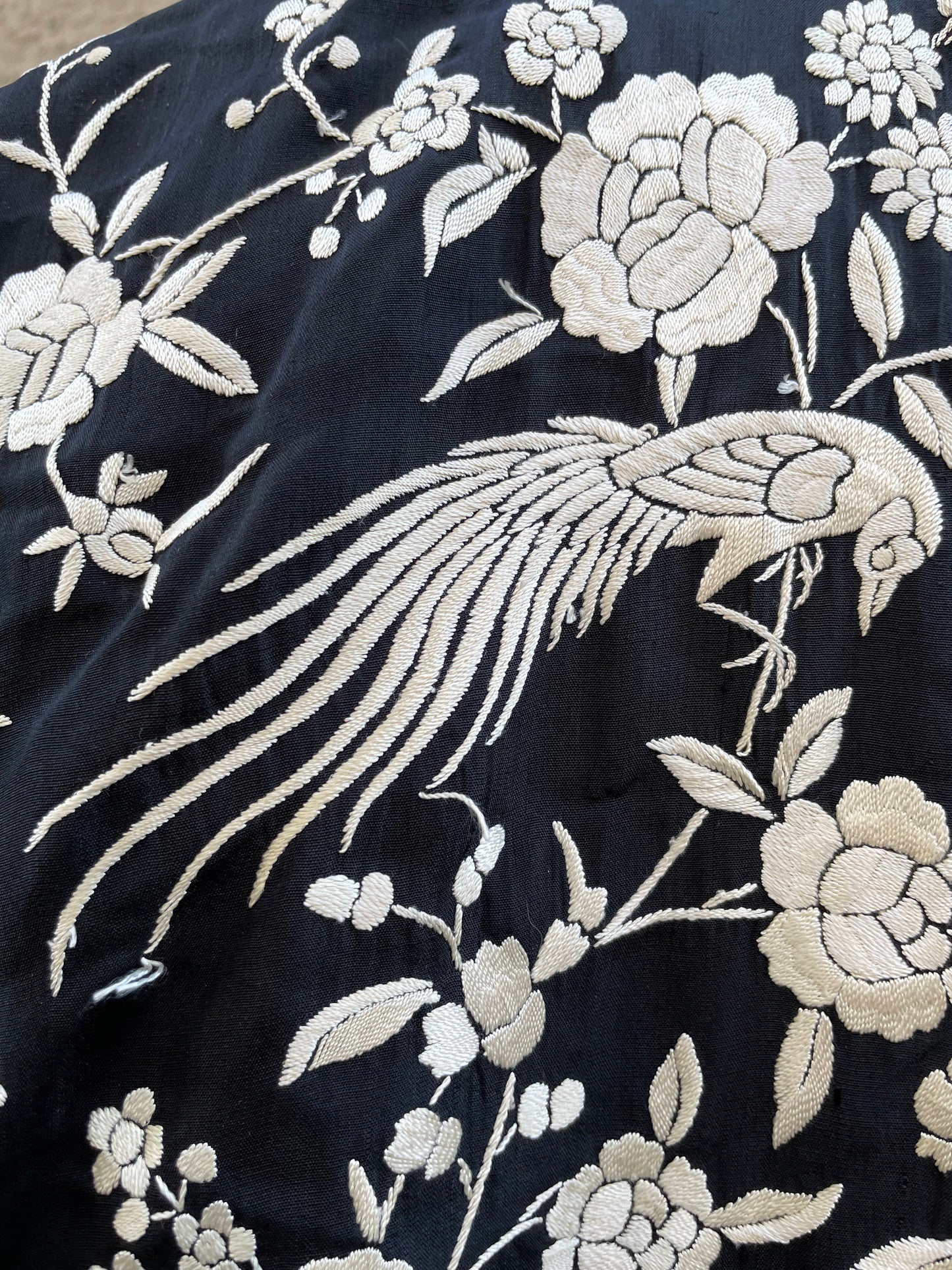 1920s Chinese Densely Embroidered Peacock Floral Silk Coat