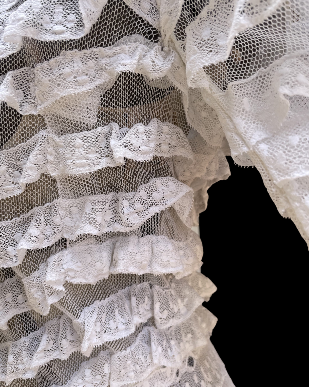 Rare Edwardian Tiered Lace Mesh Gown
