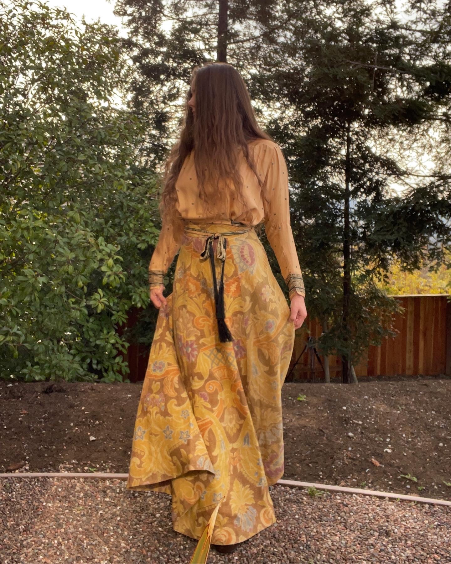 Early 1900s Heavy Linen Handmade Deco Floor Length Skirt