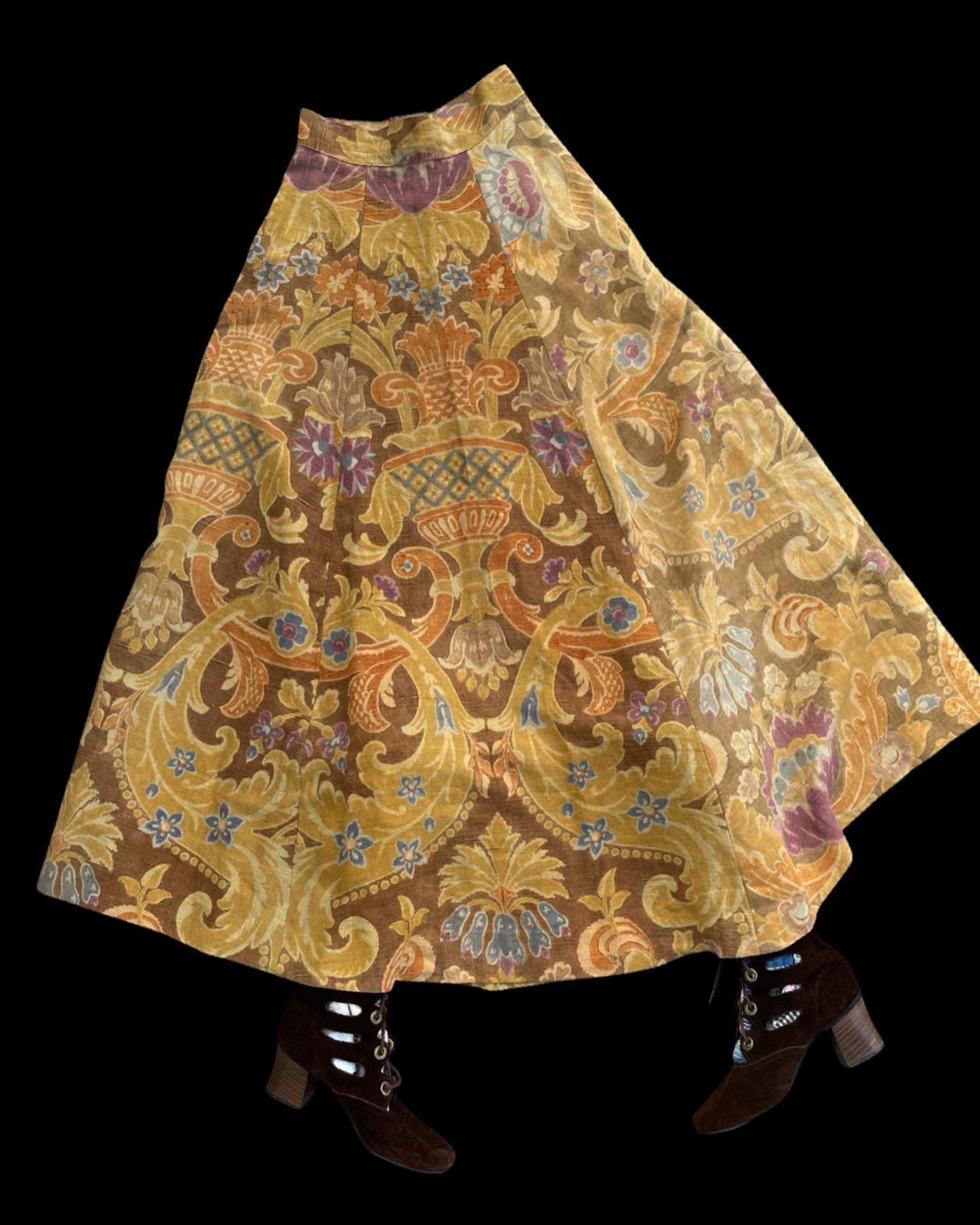 Early 1900s Heavy Linen Handmade Deco Floor Length Skirt