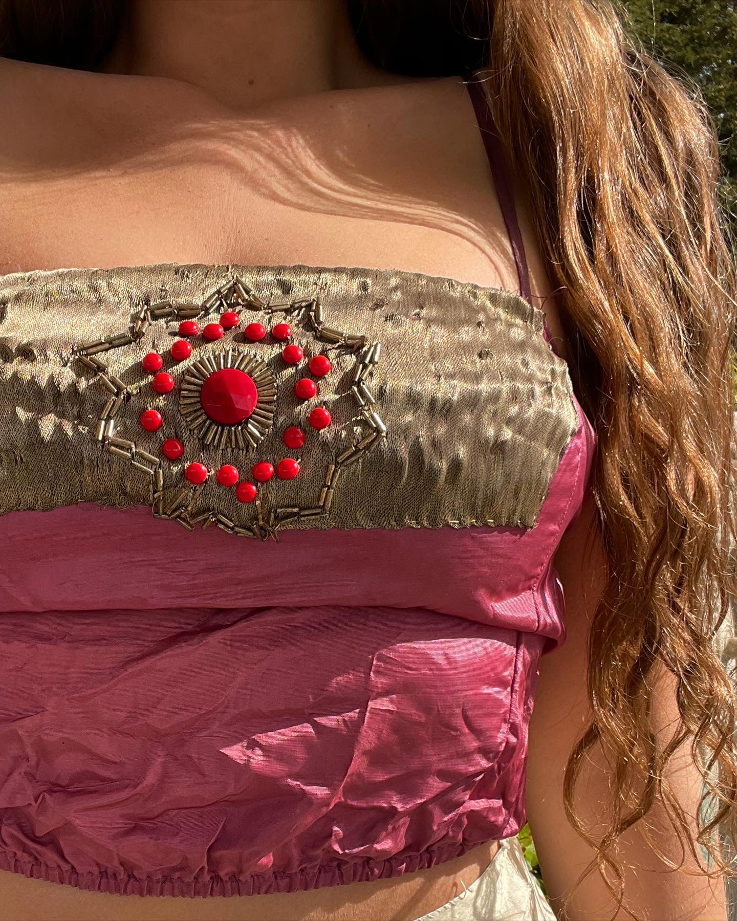 1930s Taffeta & Lamé Star Embellished Cami