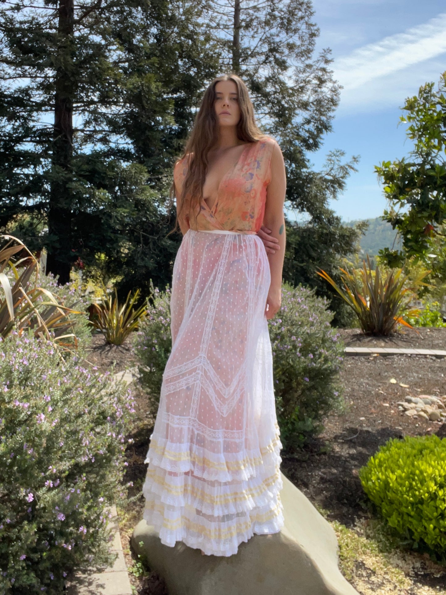 Edwardian Embroidered Mesh Lace Tiered Skirt