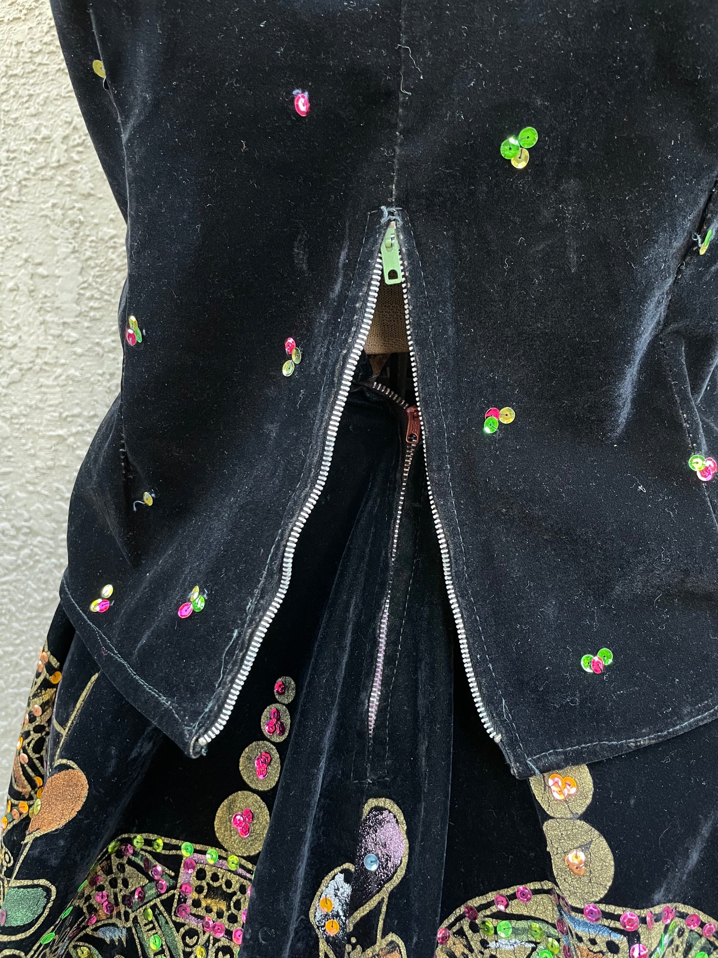 1950s Mexican Hand Painted Velvet Sequin Two Piece