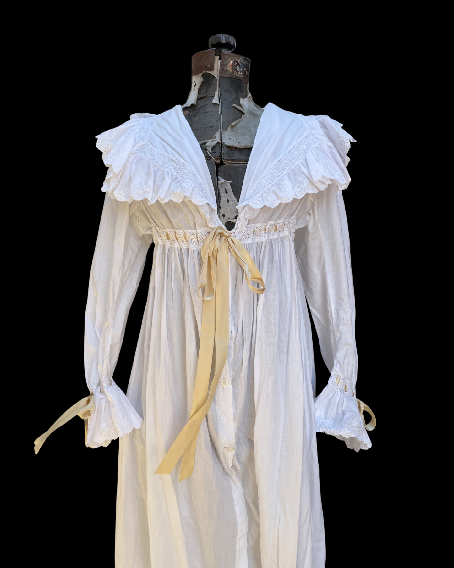 Antique 1900s Eyelet Cotton Trousseau Bridal Evening Dress