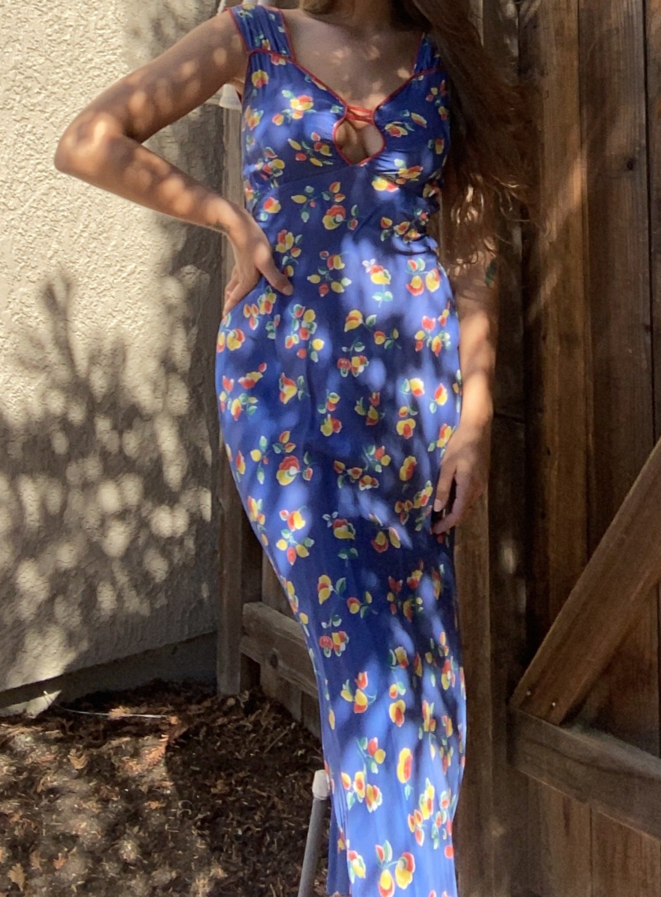 1930s Bias Cut Rayon Keyhole Floral Slip Dress