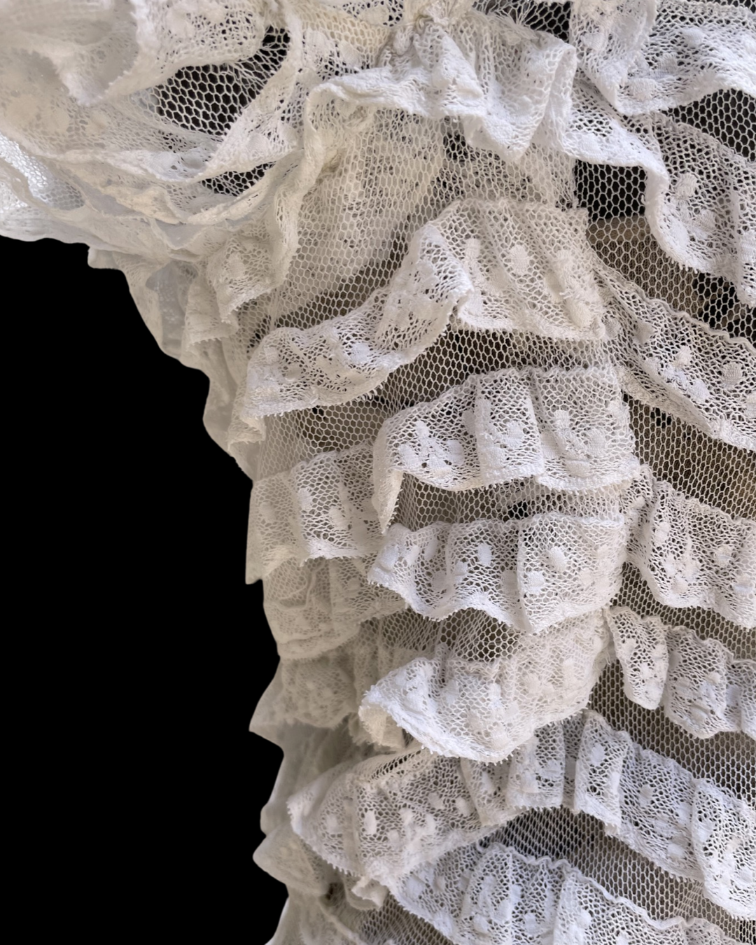 Rare Edwardian Tiered Lace Mesh Gown