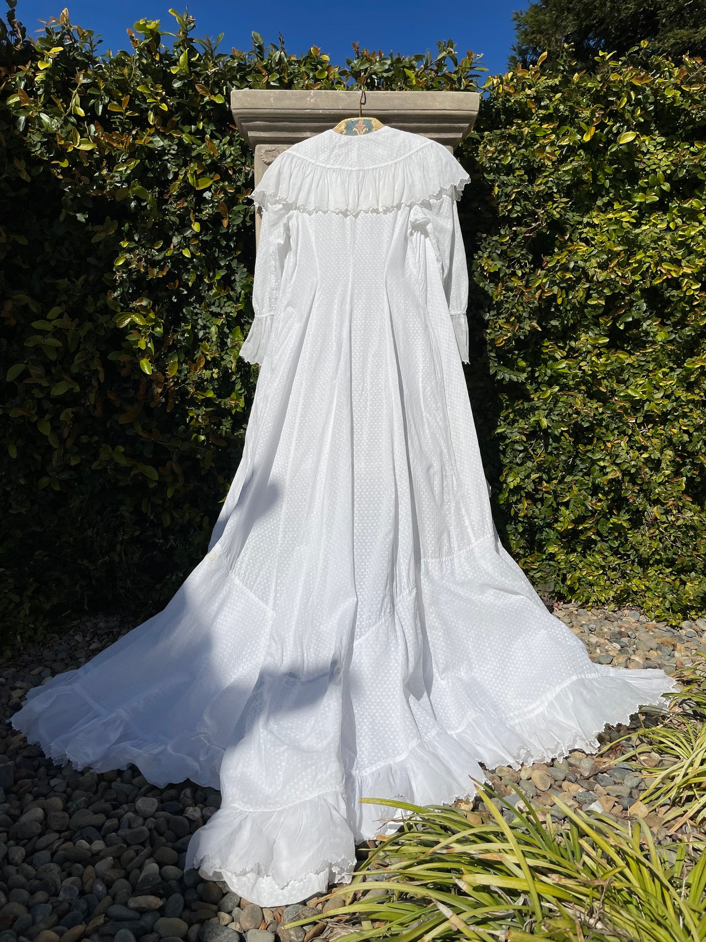 Antique Bell Epoque 1890s Cotton Swiss Dot Trained Peignoir