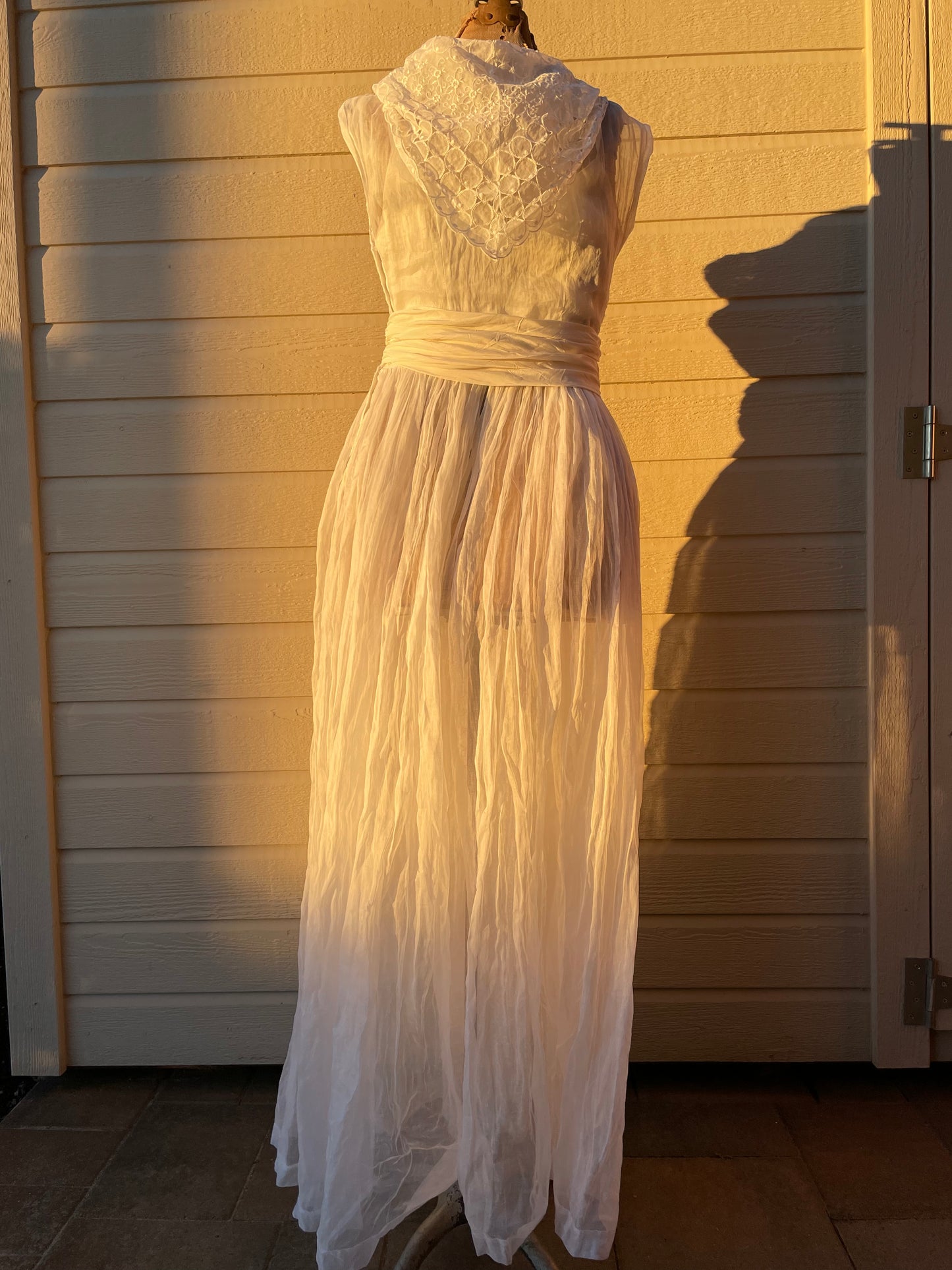 1940s Eyelet Organza Split Skirt Wedding Gown