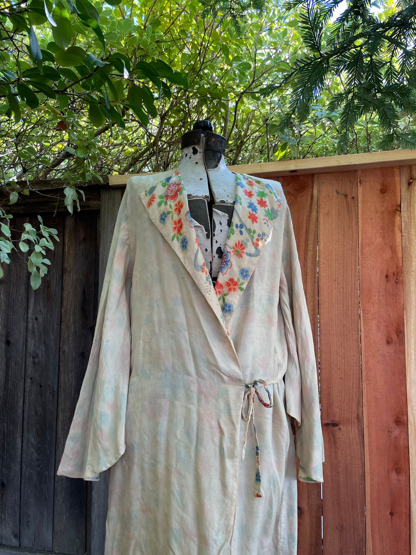 1920s Reversible Pongee Silk Kimono Sleeve Robe