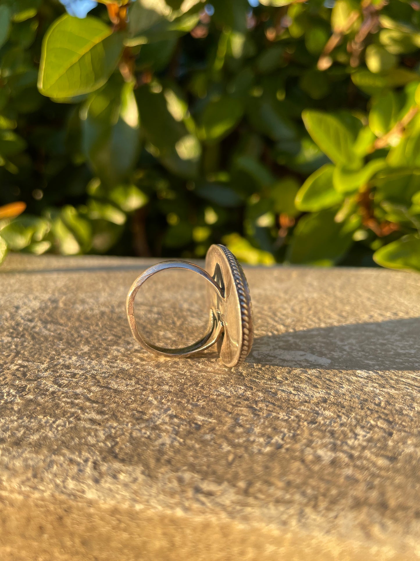 1970s Sterling Inlay Abalone Cactus & Sunset Ring