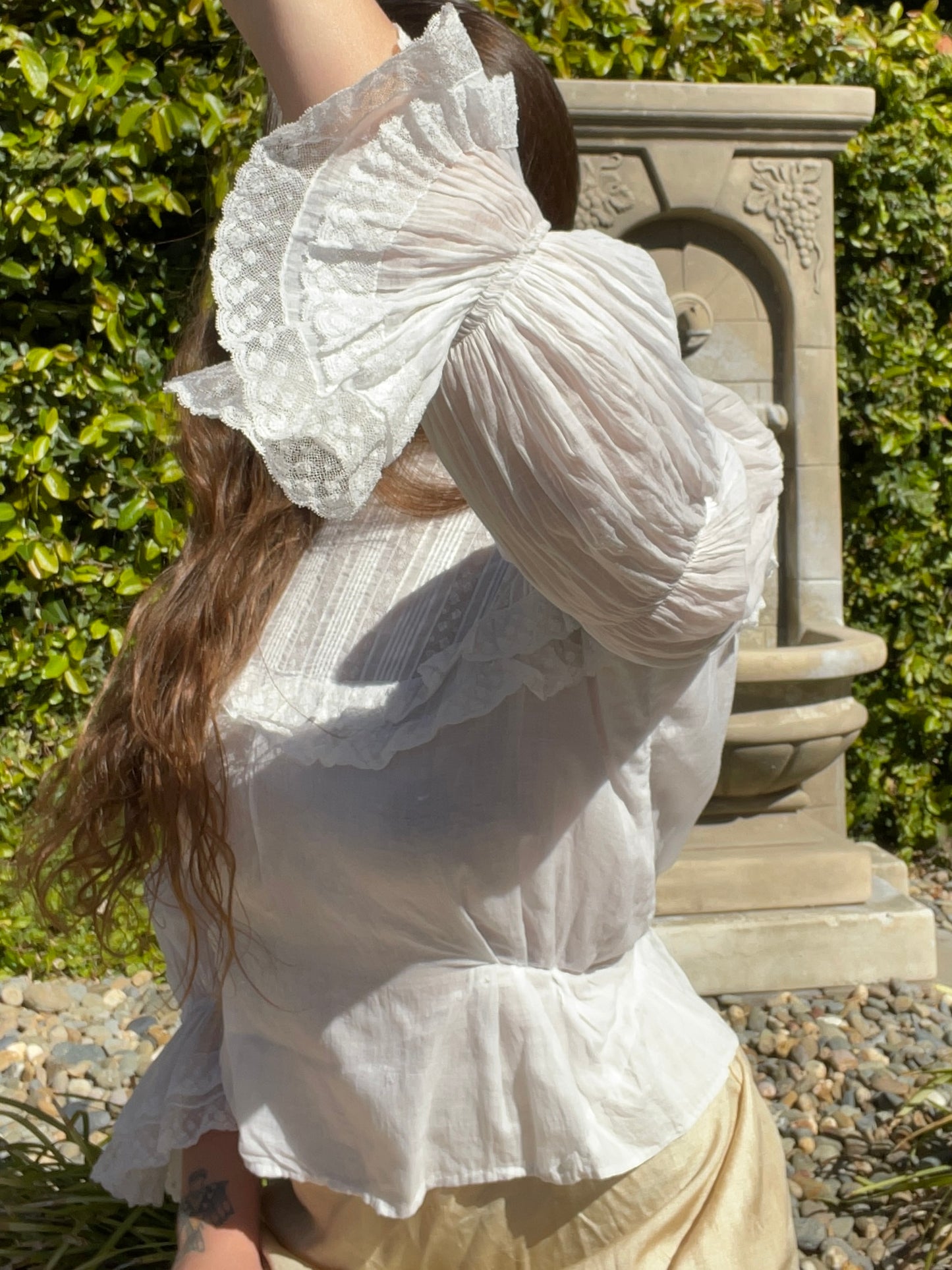 Edwardian Hand Smocked Poet Sleeve Cotton Blouse