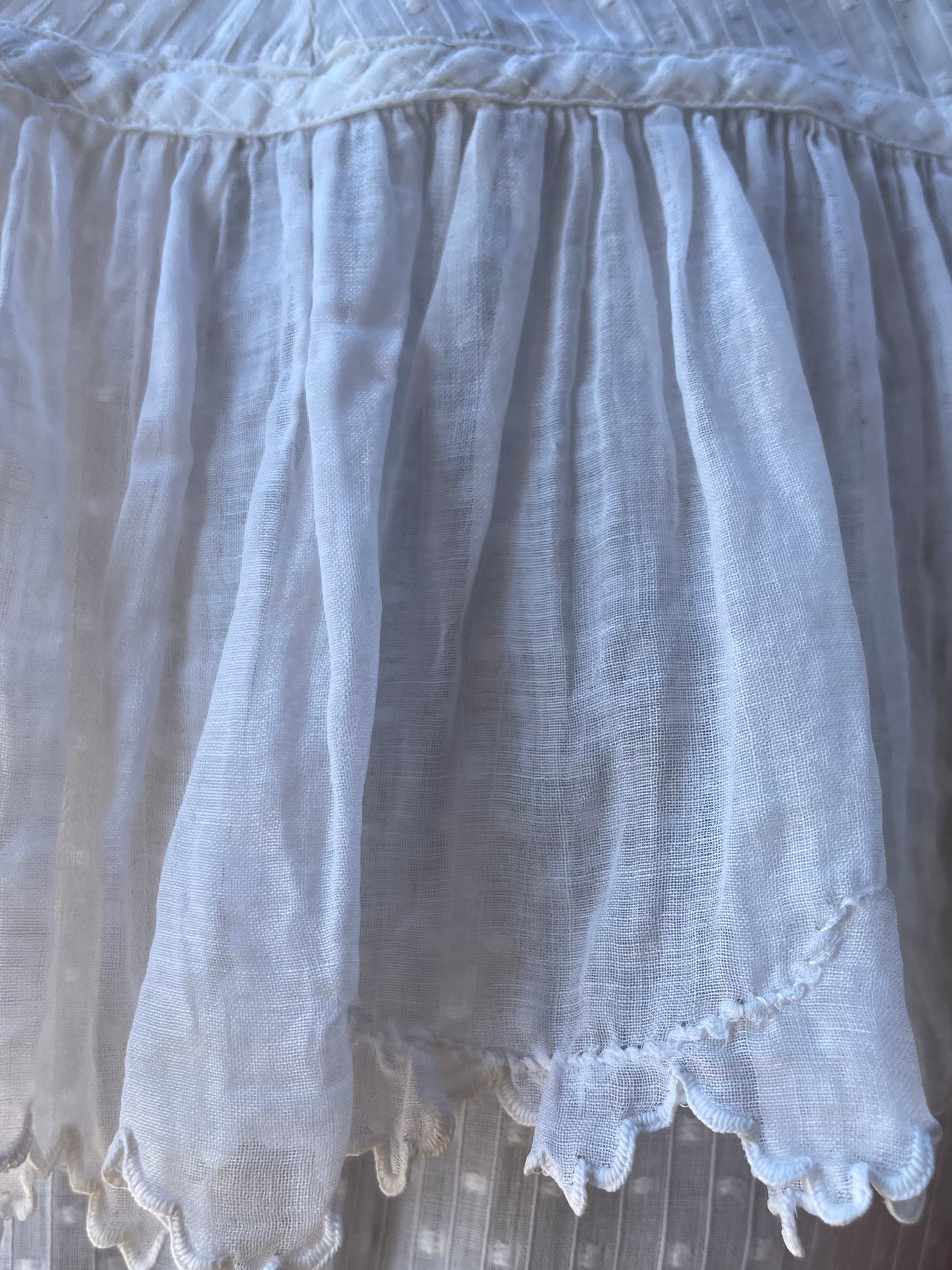 Antique Bell Epoque 1890s Cotton Swiss Dot Trained Peignoir