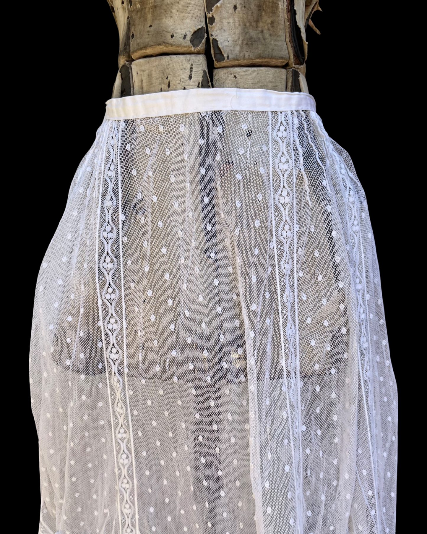 Edwardian Embroidered Mesh Lace Tiered Skirt