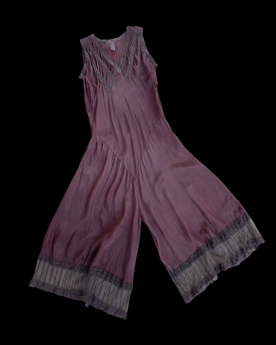 1930s Pure Silk & Lace Lounge Jumpsuit