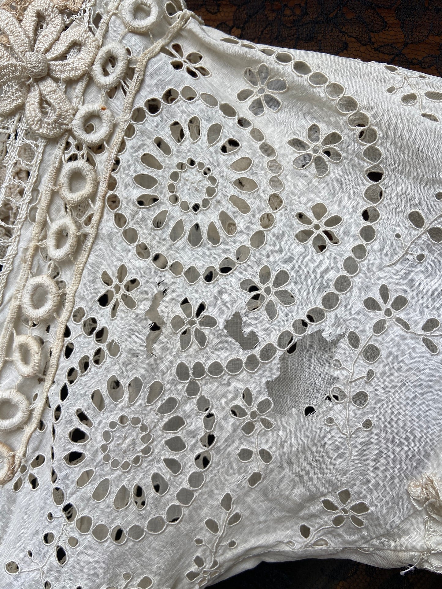 Antique Titanic Era Hand Sewn Eyelet Irish Lace Gown