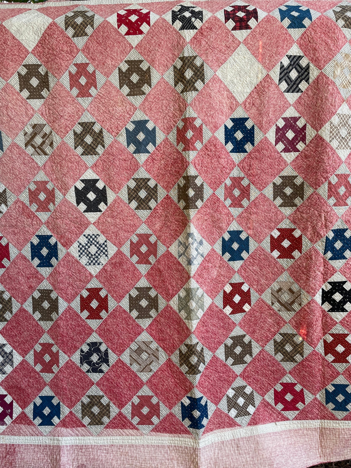 Antique 1880s Calico Double Wrench Summer Weight Quilt