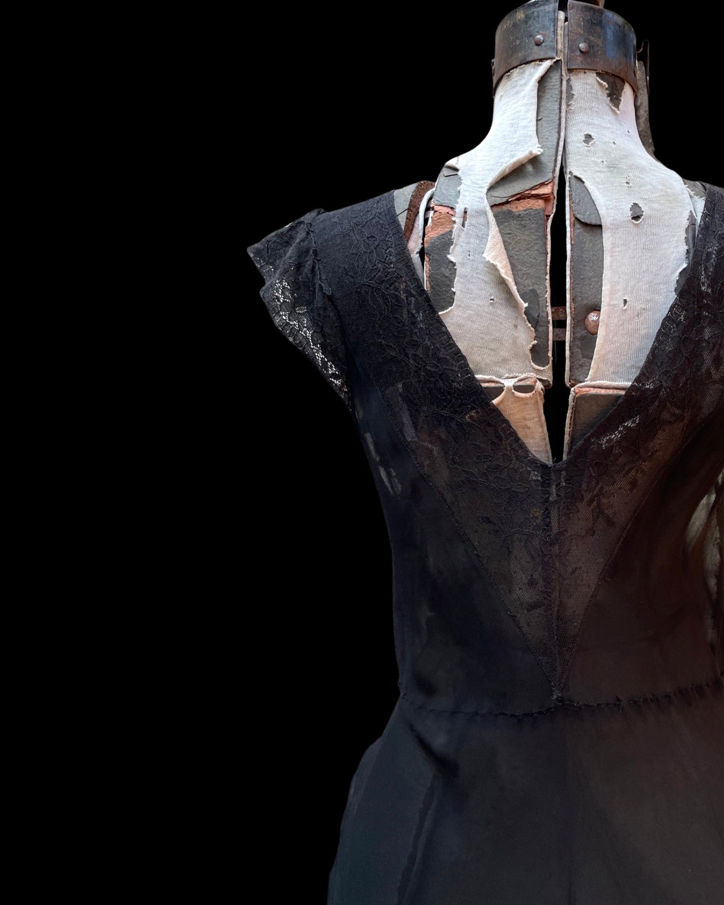 1930s Crepe Chiffon Lace Bias Cut Slip Dress